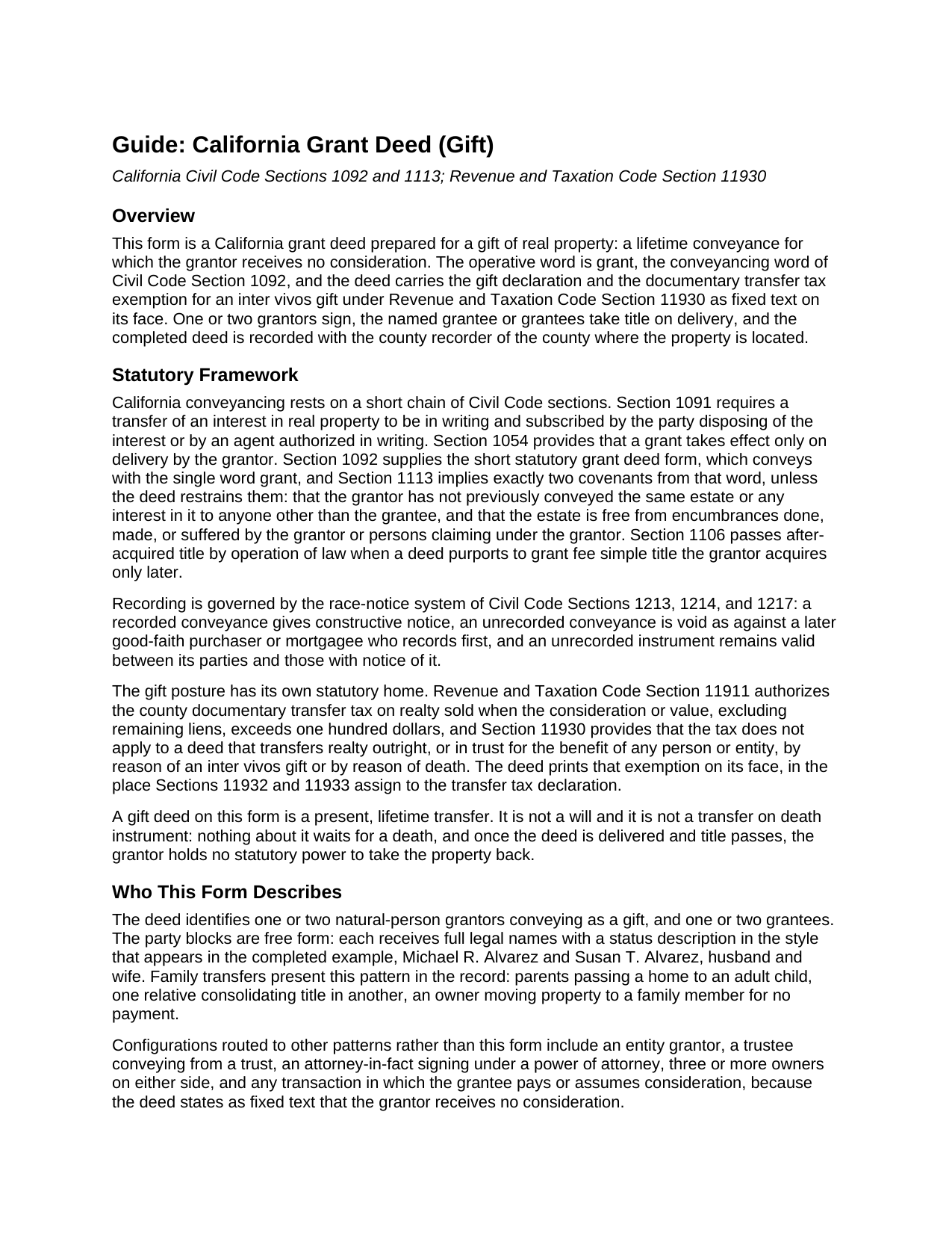 Humboldt County Grant Deed (Gift) Guide