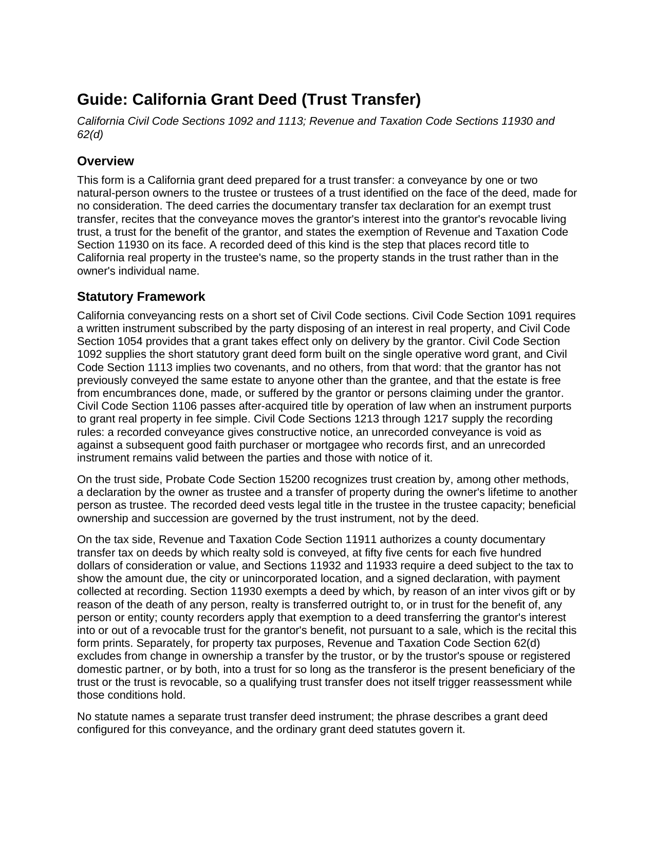 Colusa County Grant Deed (Trust Transfer) Guide
