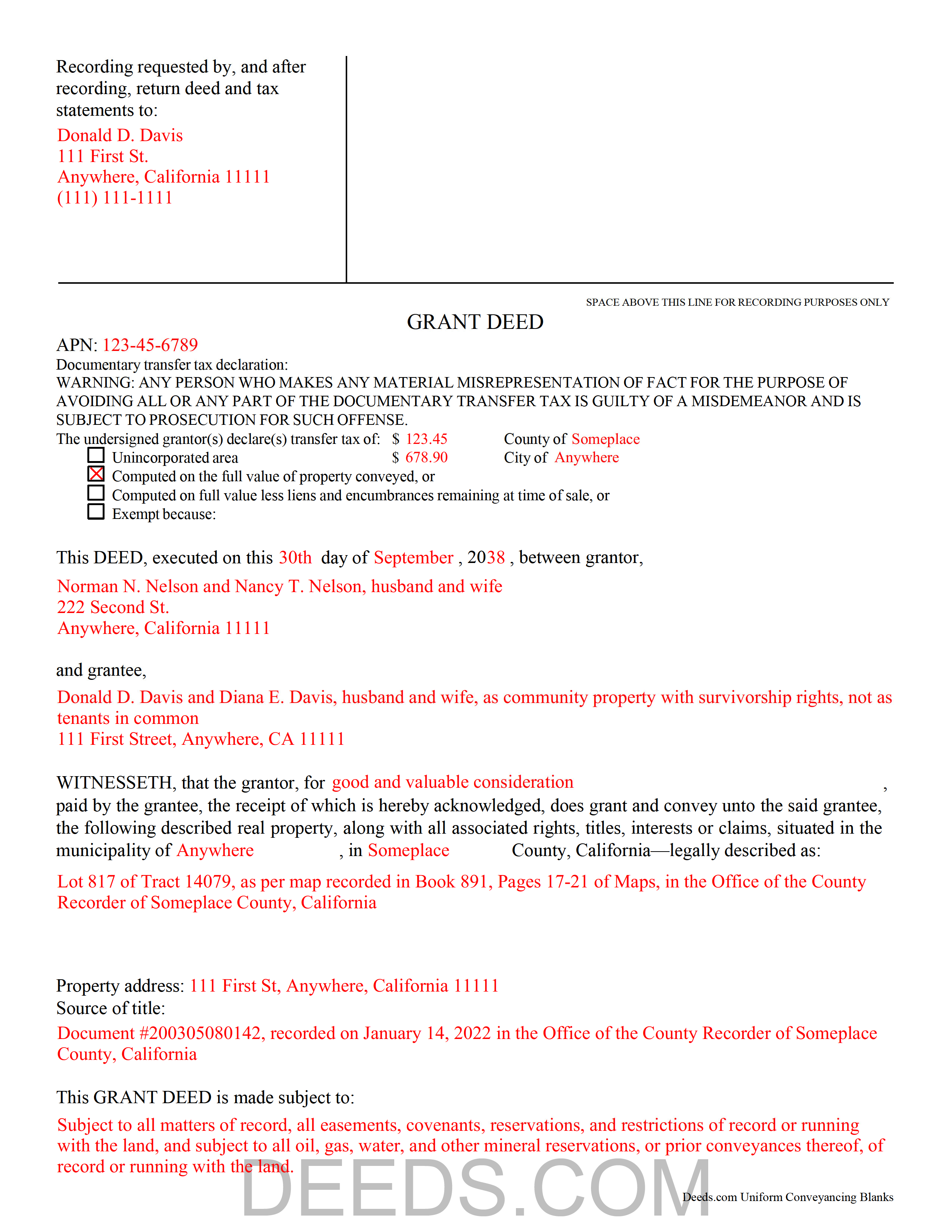 Completed Example of the Grant Deed Document
