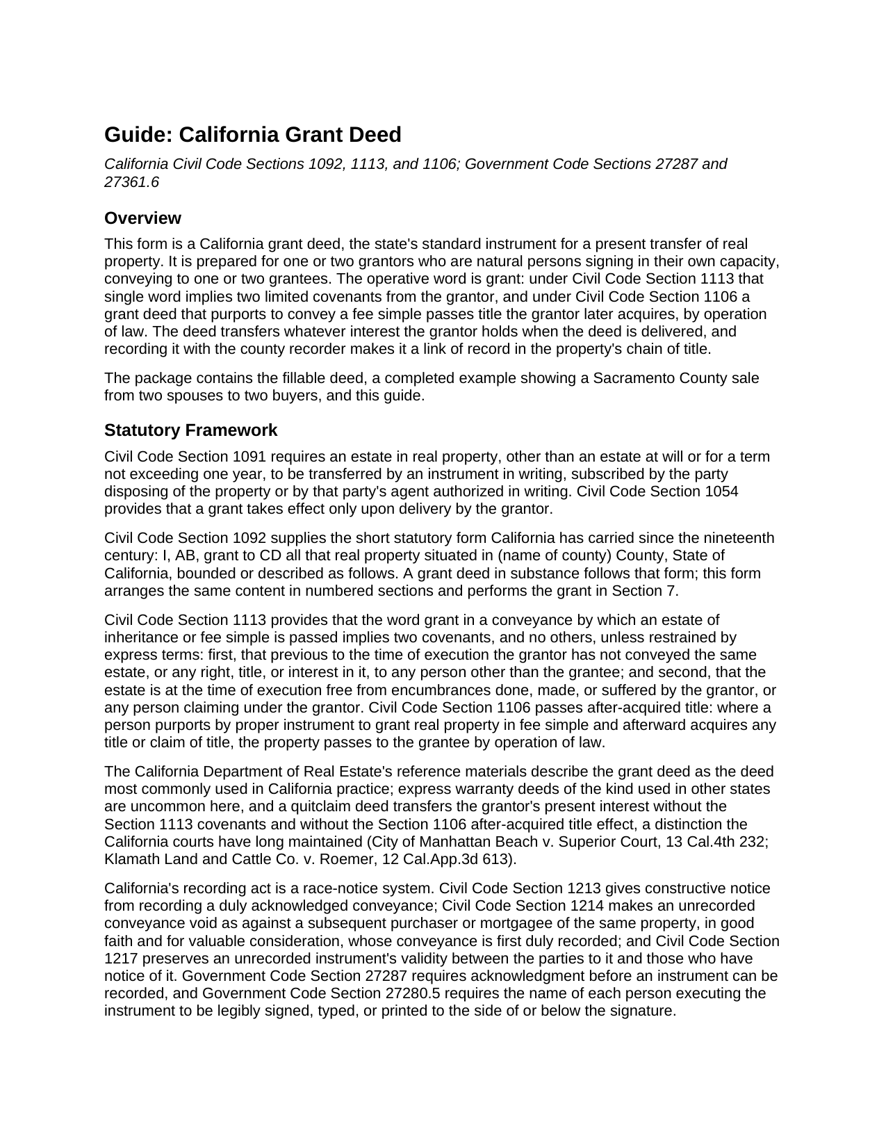 Tuolumne County Grant Deed Guide