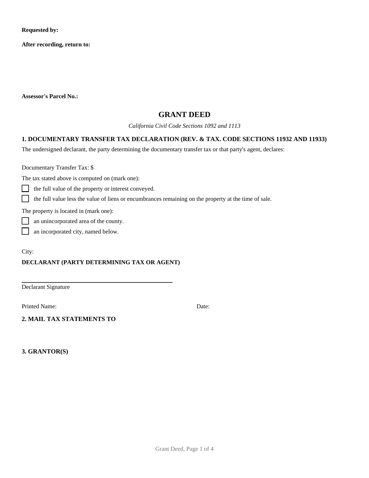 Tuolumne County Grant Deed Form