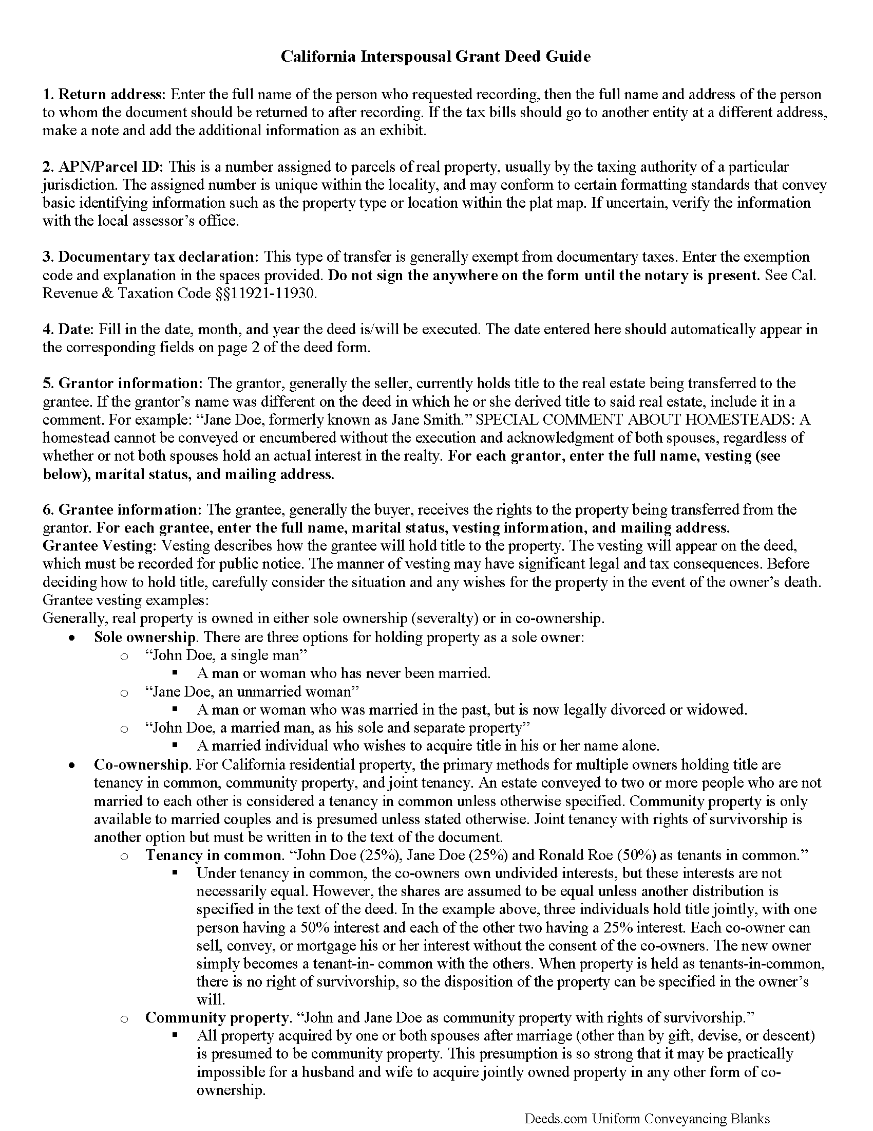 Tuolumne County Interspousal Transfer Grant Deed Guide