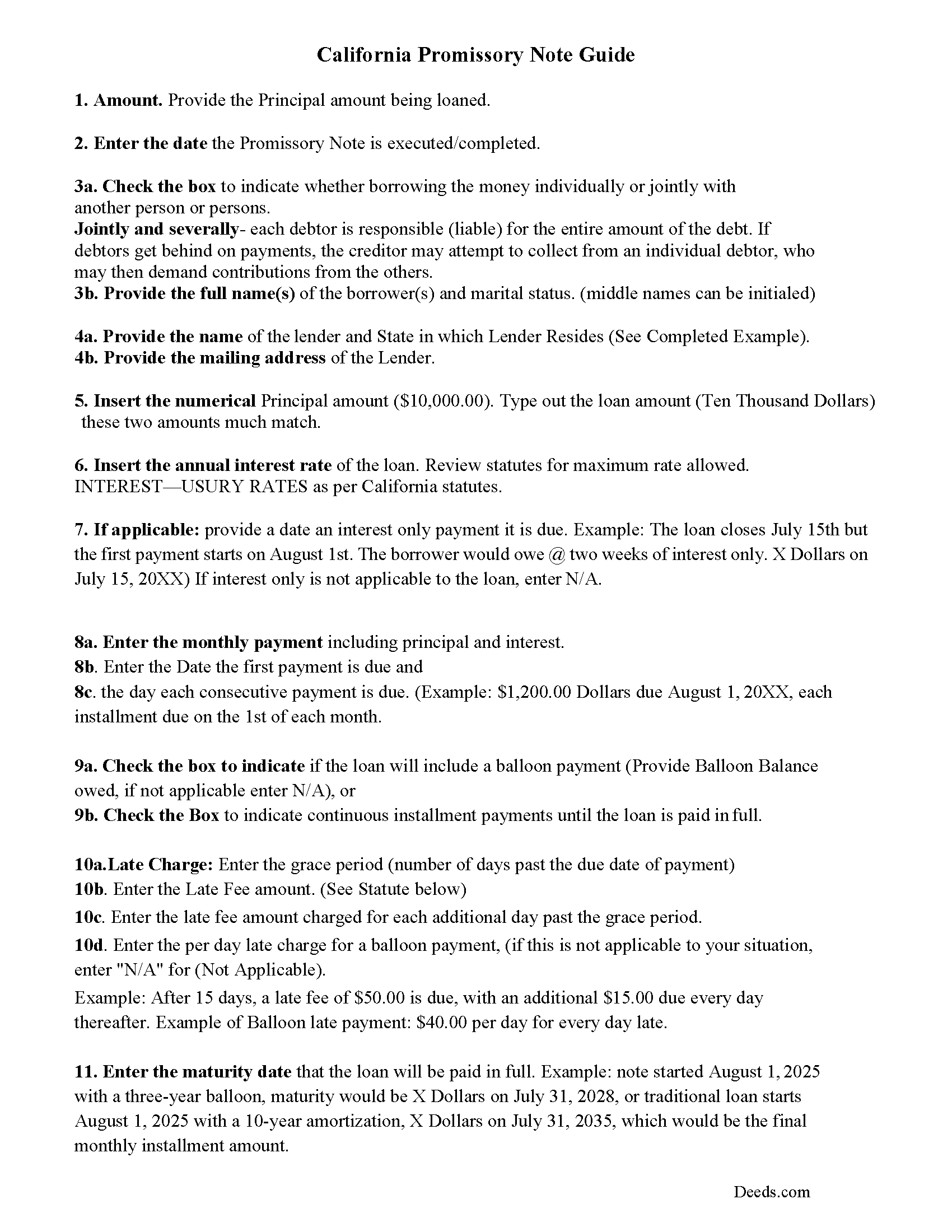 Mariposa County Promissory Note Guidelines