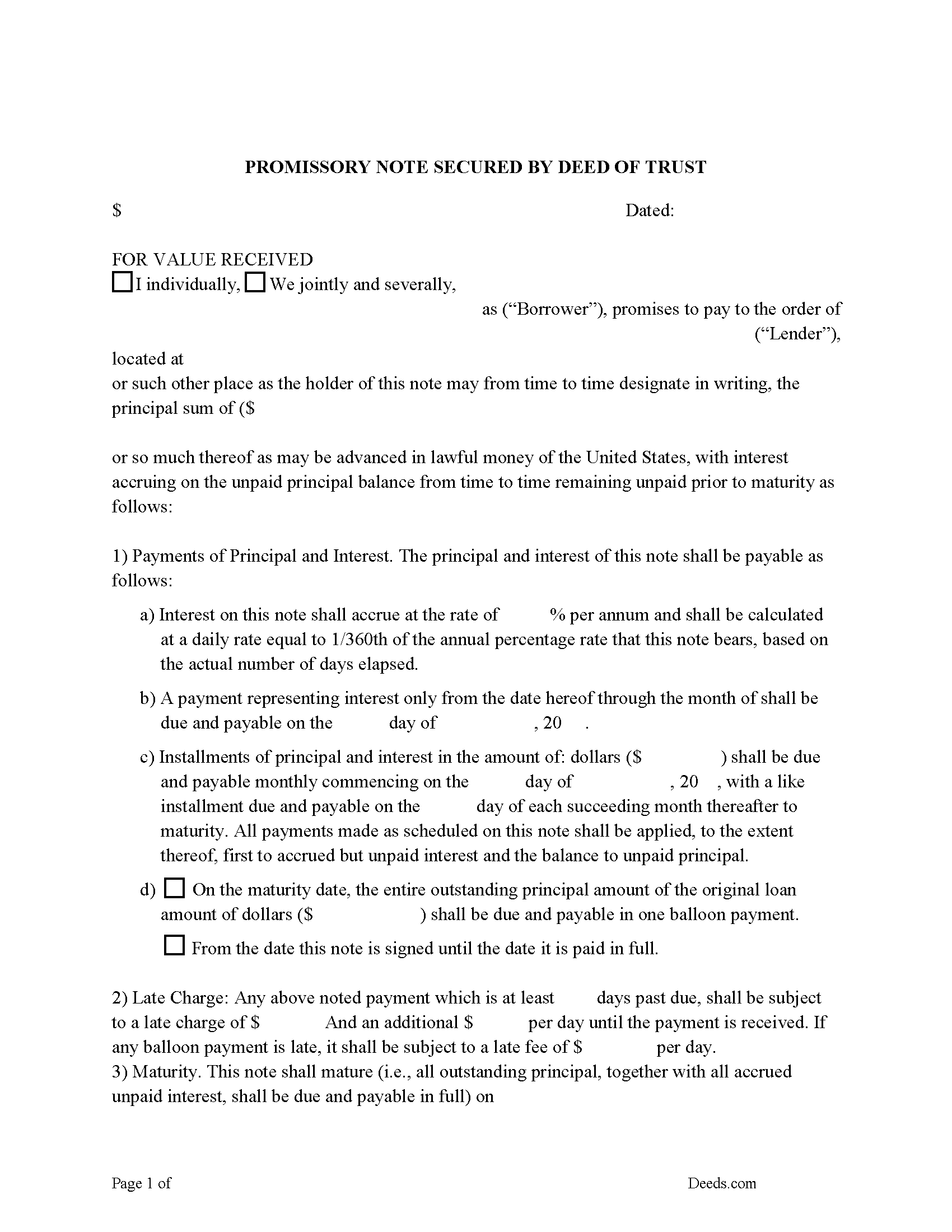 Mariposa County Promissory Note Form