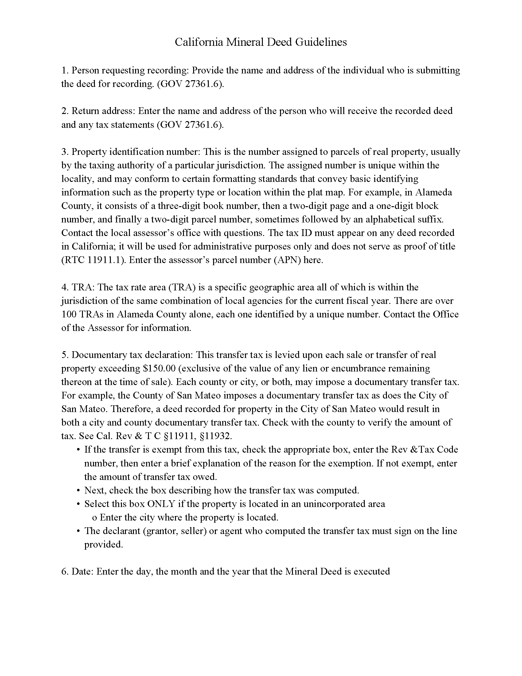 Lassen County Guidelines for Mineral Deed