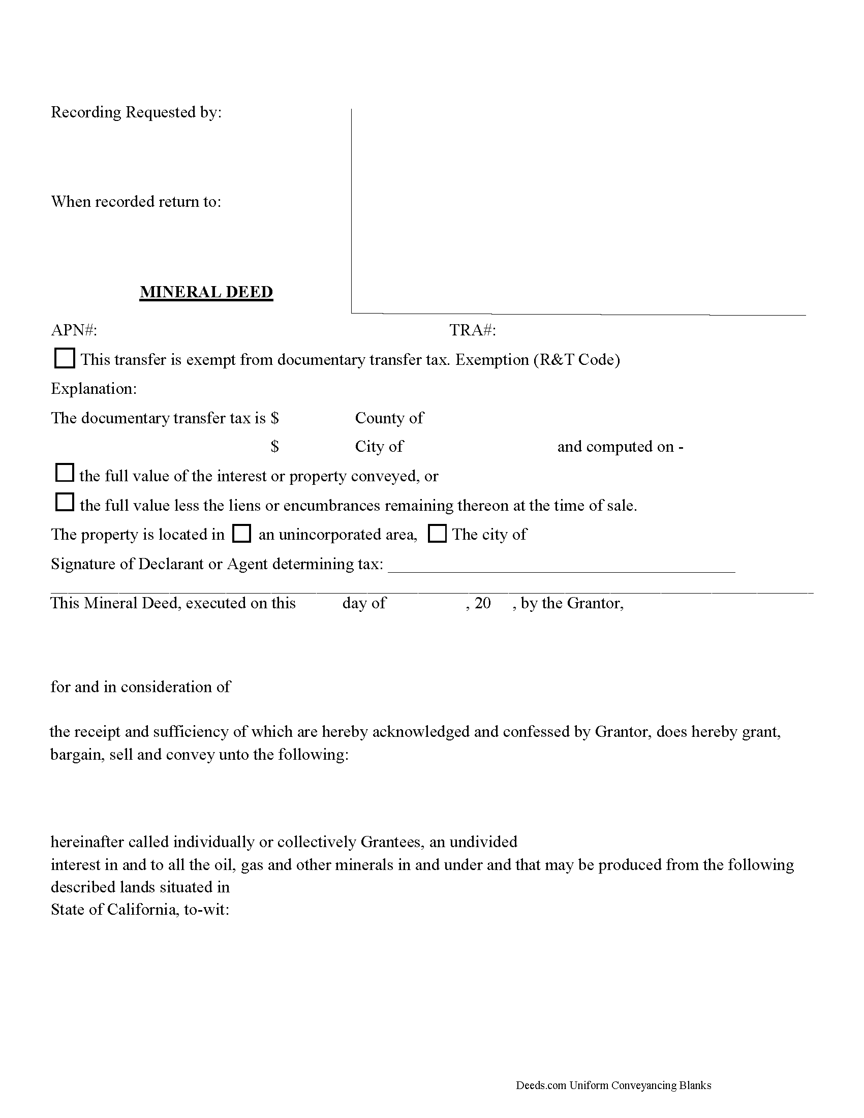 Lassen County Mineral Deed Form