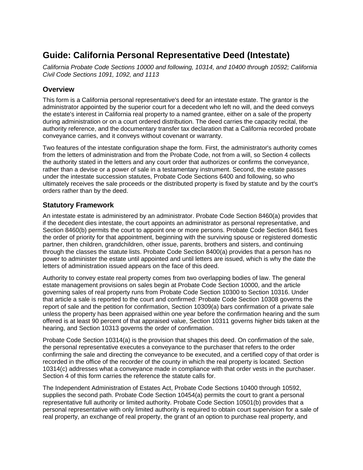 Santa Clara County Personal Representative Deed (Intestate) Guide