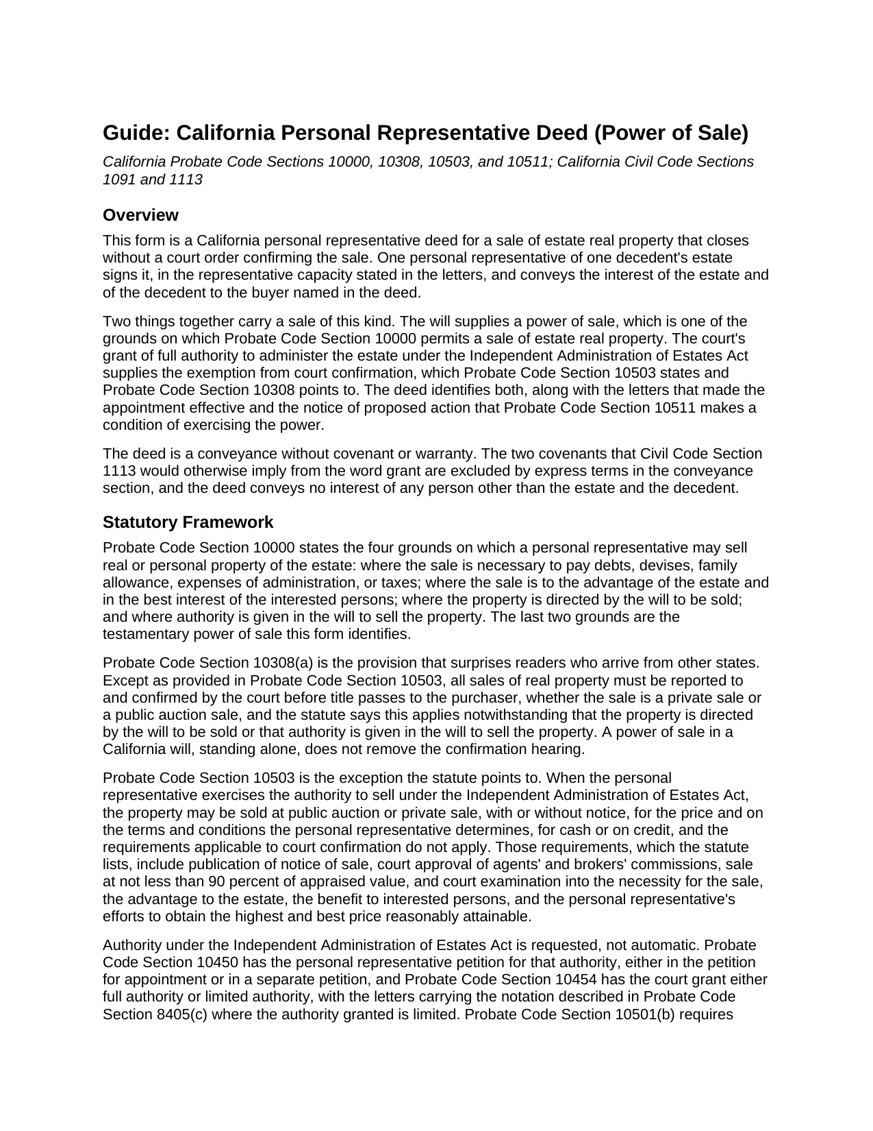 Trinity County Personal Representative Deed (Power of Sale) Guide