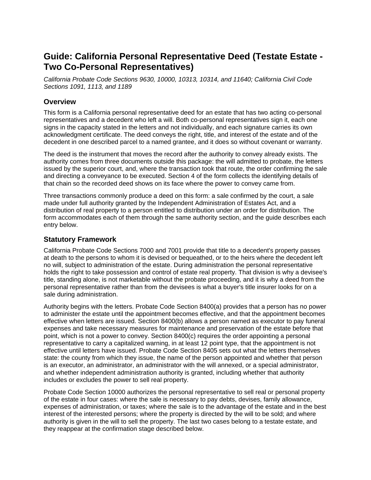 Glenn County Personal Representative Deed (Testate Estate - Two Co-Representatives) Guide