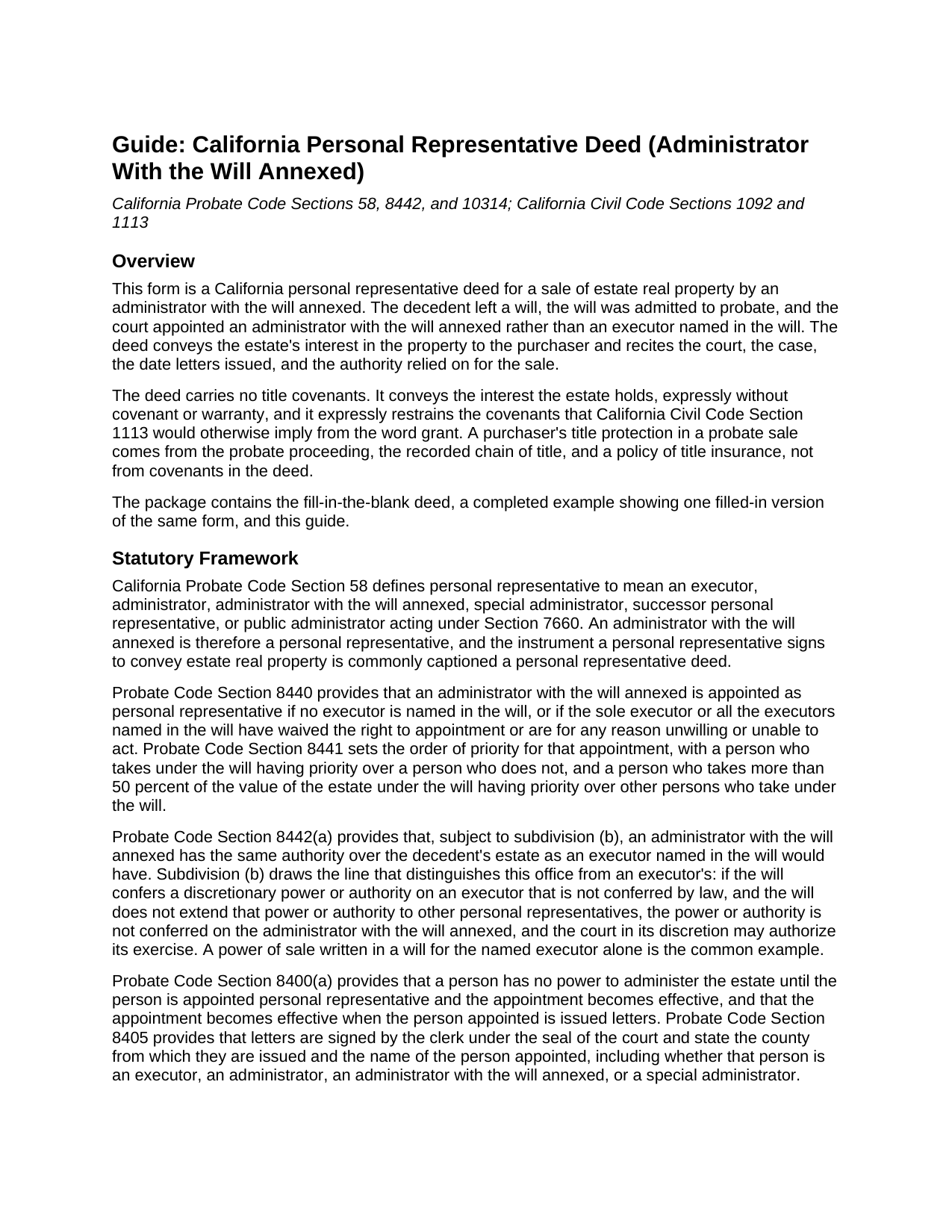 Santa Barbara County Personal Representative Deed (Will Annexed) Guide