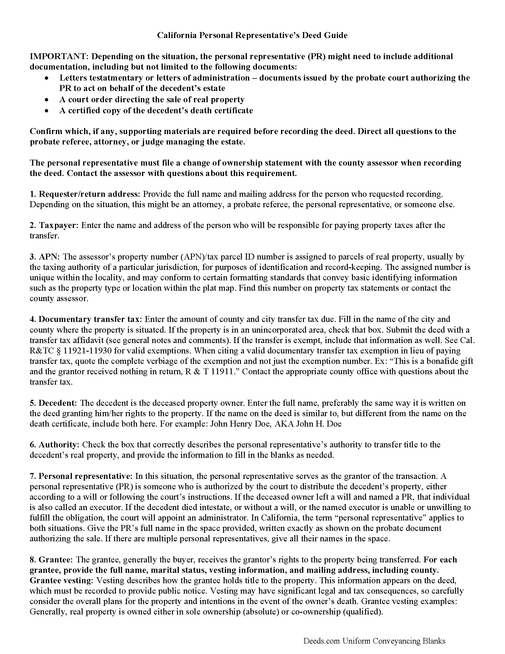 Lassen County Personal Representative Deed Guide