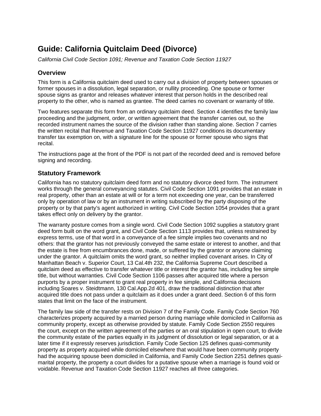 Del Norte County Quitclaim Deed (Divorce) Guide