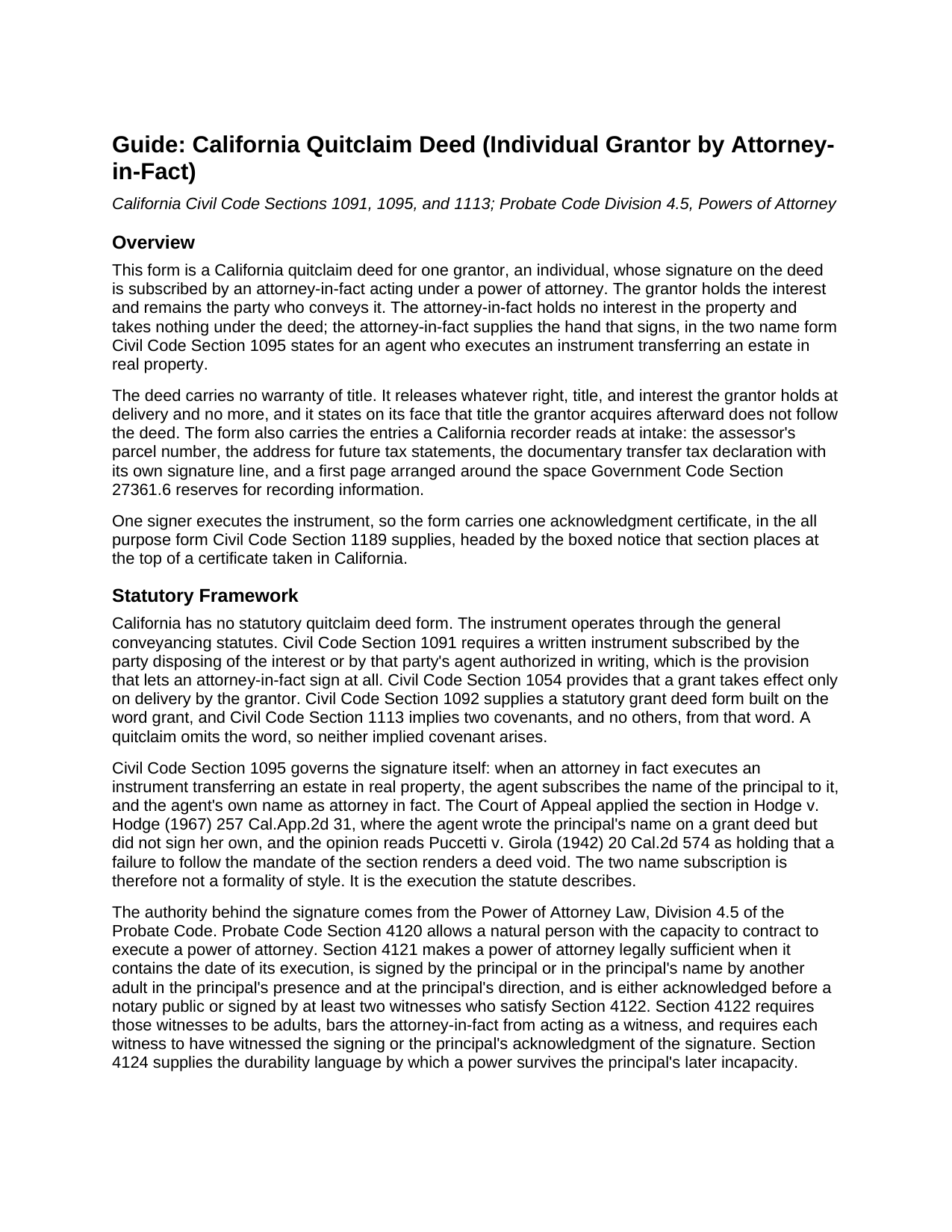 Trinity County Quitclaim Deed (Individual Grantor by Attorney-in-Fact) Guide