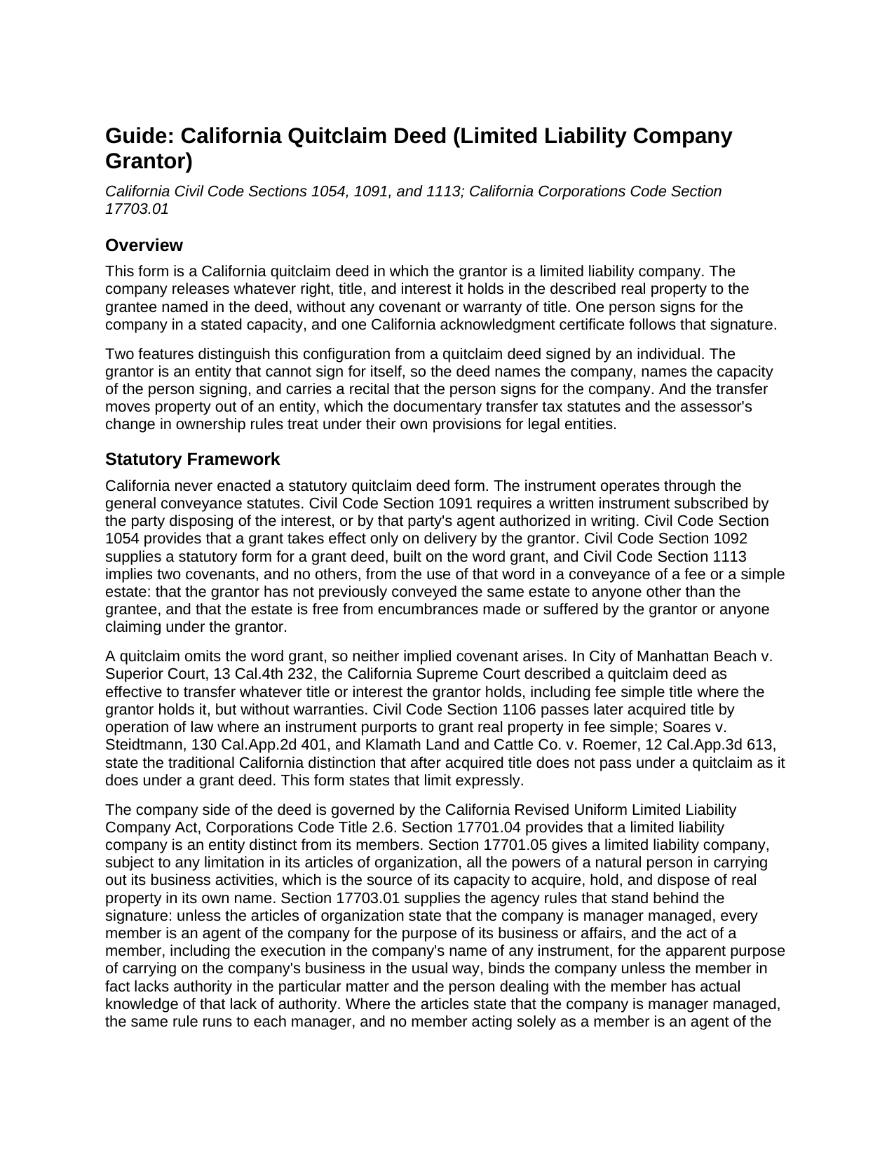 Yolo County Quitclaim Deed (LLC Grantor) Guide