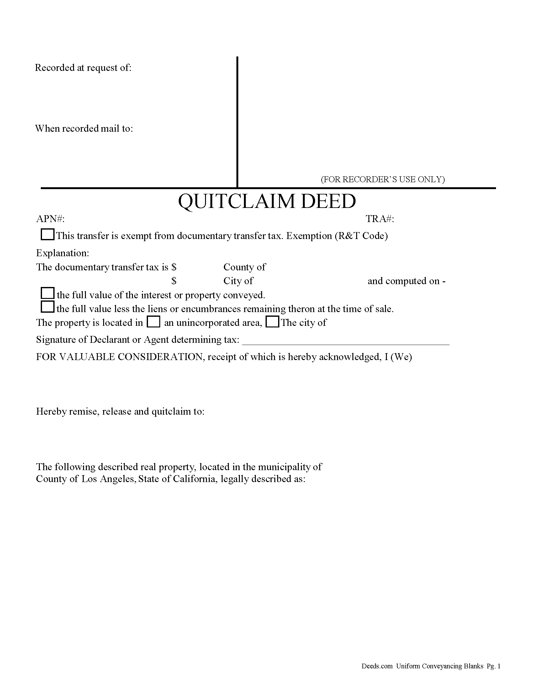 Los Angeles County Quitclaim Deed Form