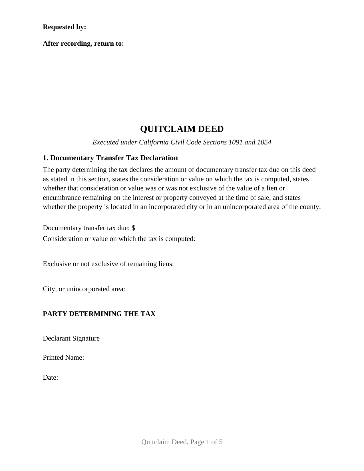 Tuolumne County Quitclaim Deed Form