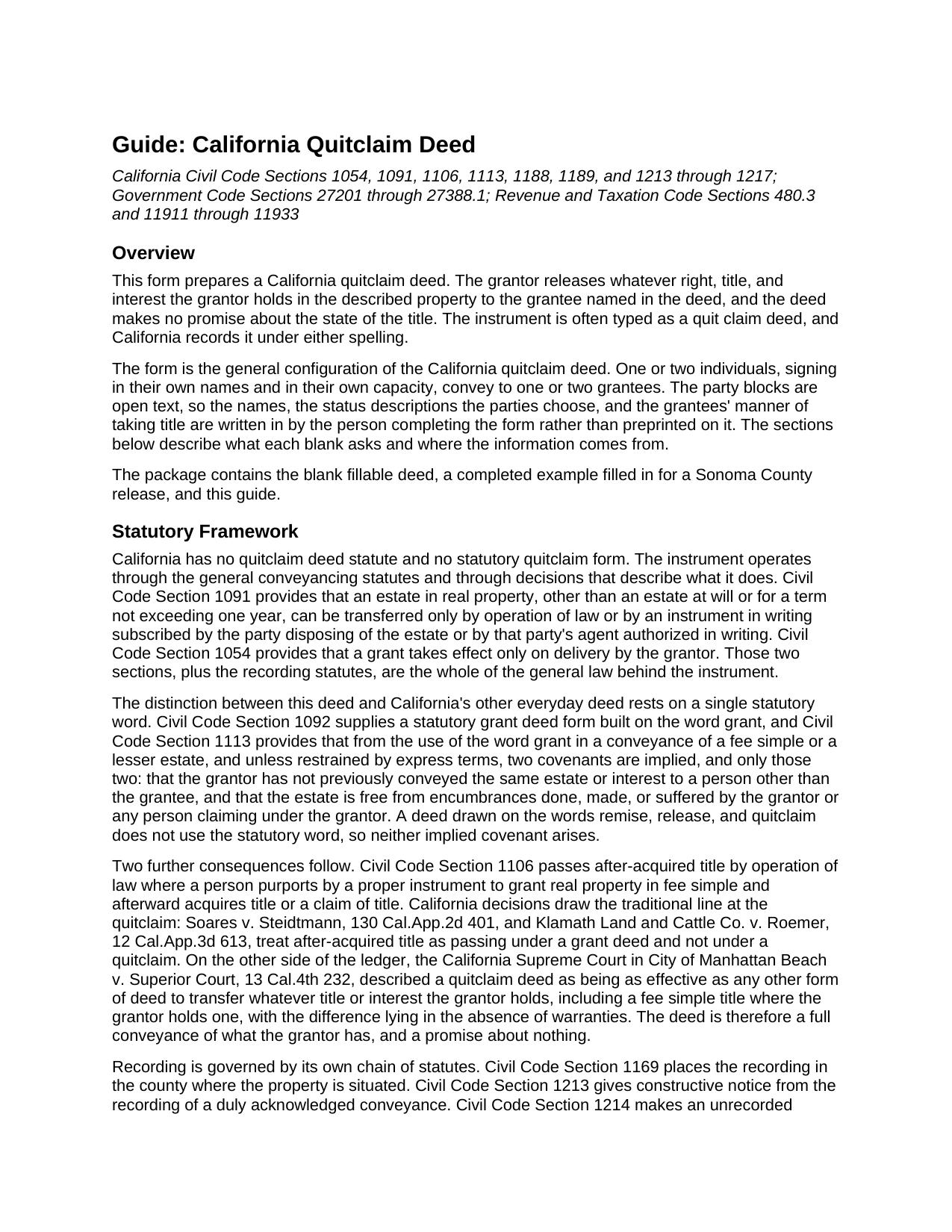 Tuolumne County Quitclaim Deed Guide