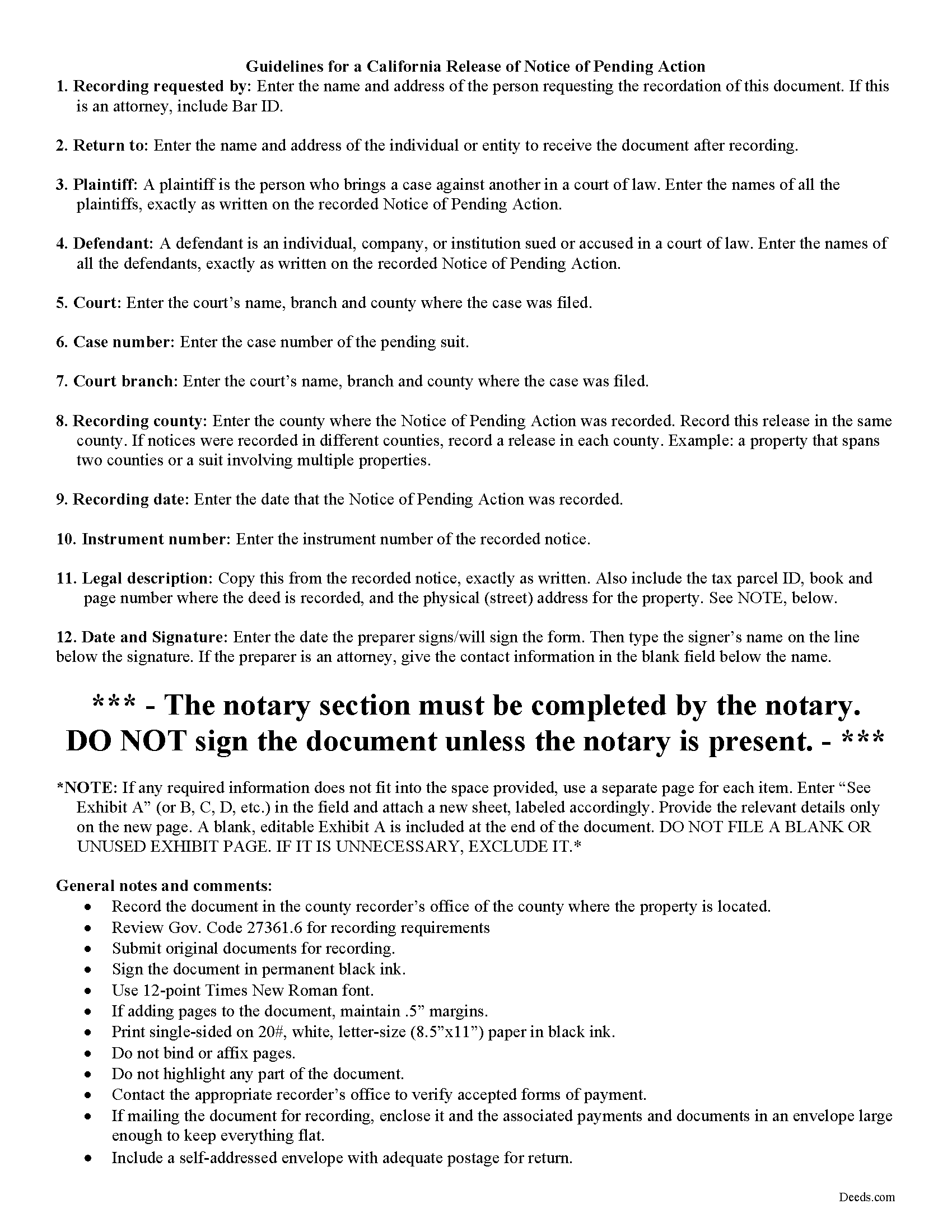 Stanislaus County Release of Notice of Pending Action Guide
