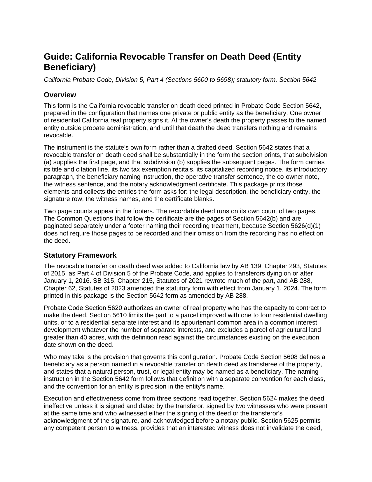 Yuba County Revocable Transfer on Death Deed (Entity Beneficiary) Guide