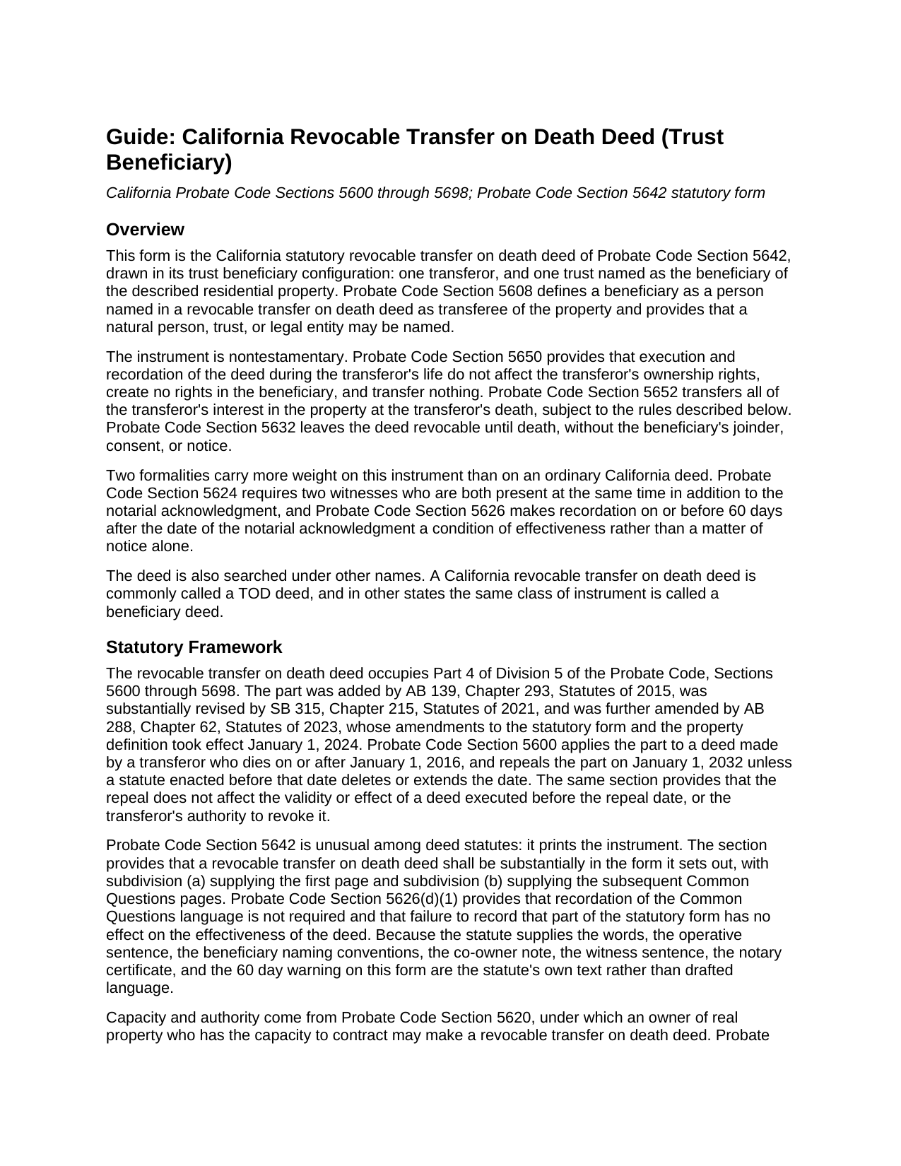 Napa County Revocable Transfer on Death Deed (Trust Beneficiary) Guide