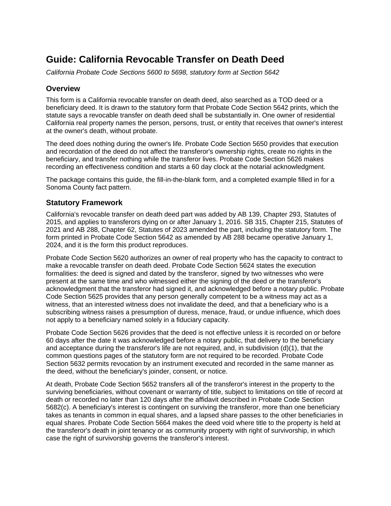 Sutter County Revocable Transfer on Death Deed Guide