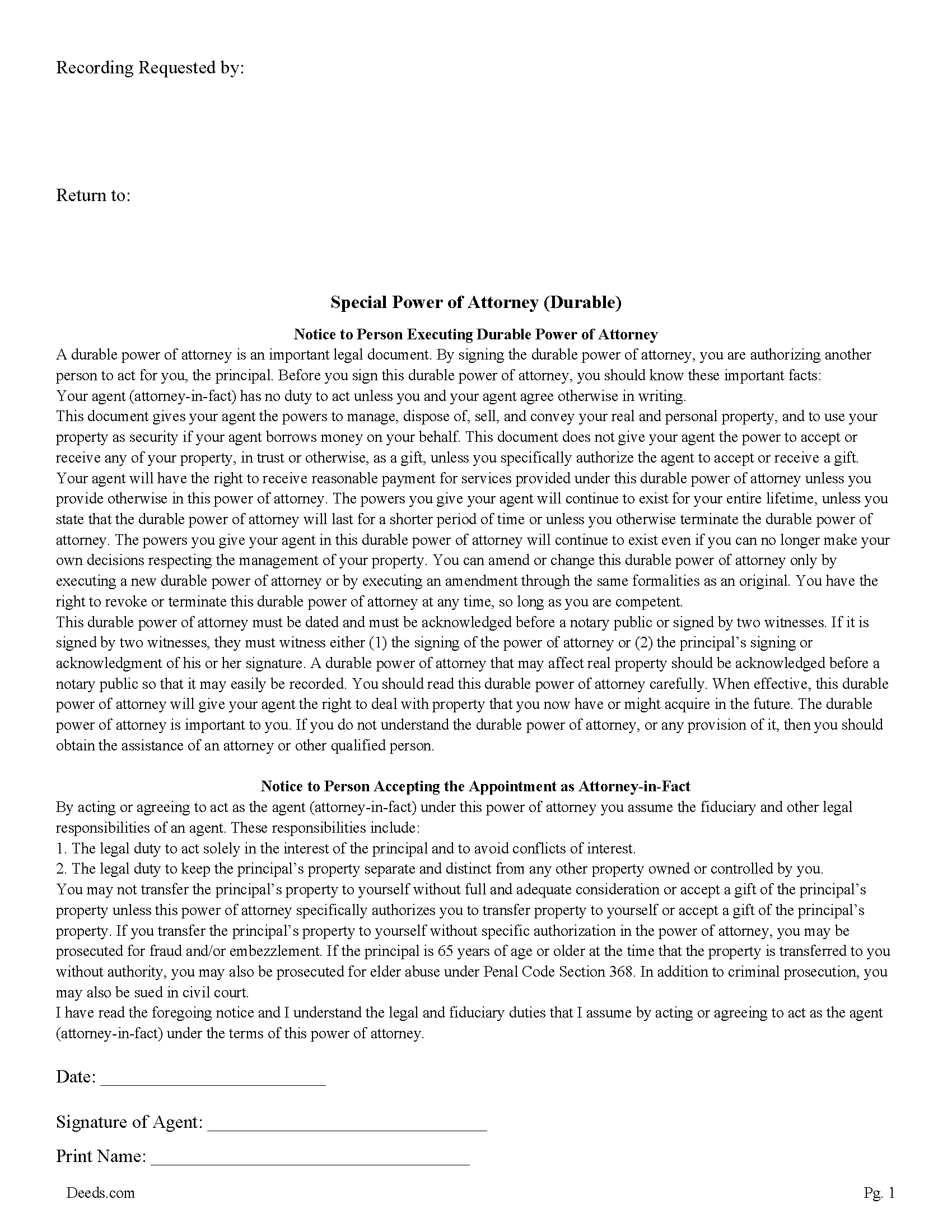 Lassen County Special Power of Attorney Form for the Sale of Property
