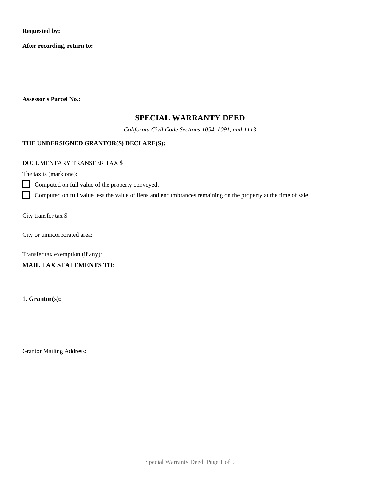 Yolo County Special Warranty Deed Form