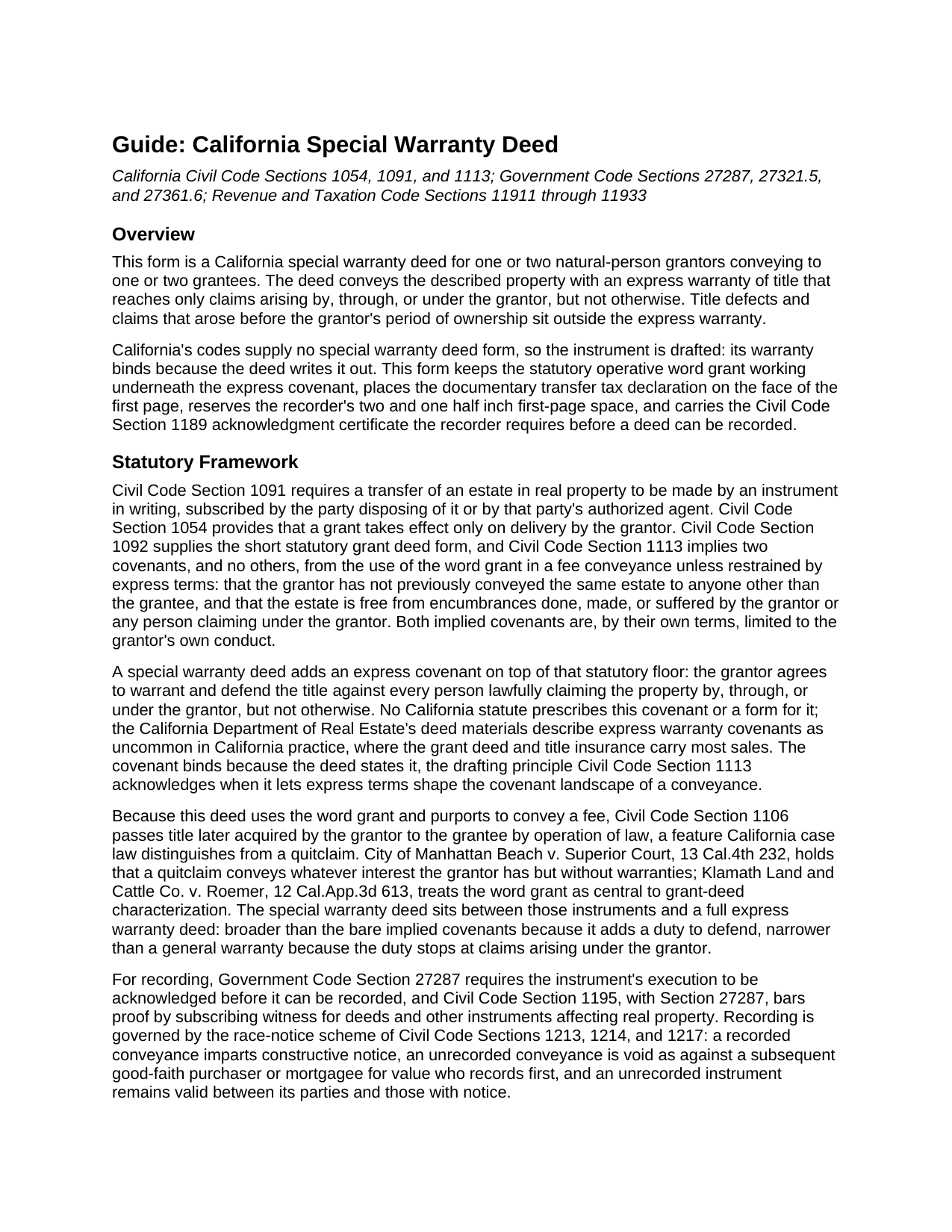 Yolo County Special Warranty Deed Guide