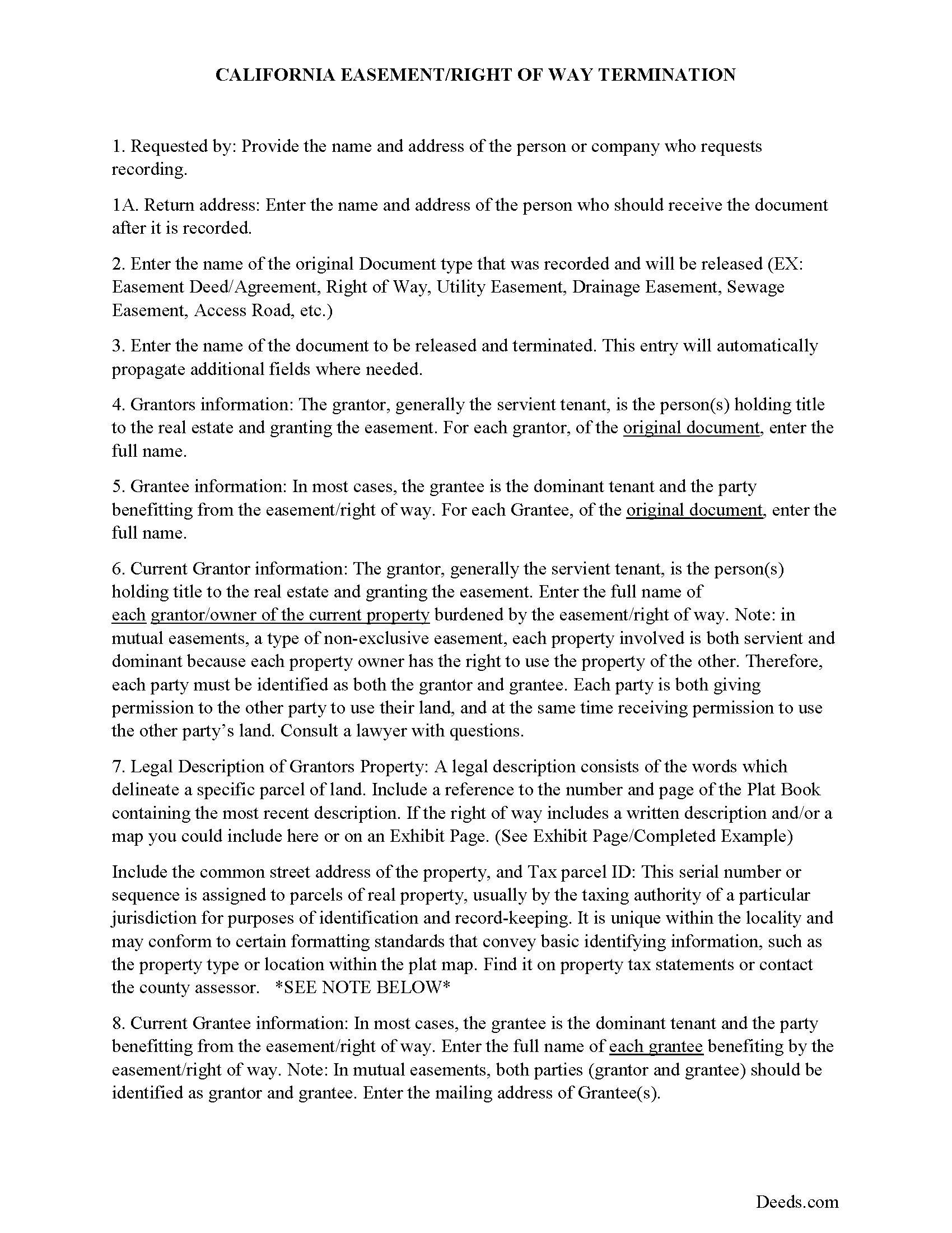 Merced County Guidelines for Release of Easement