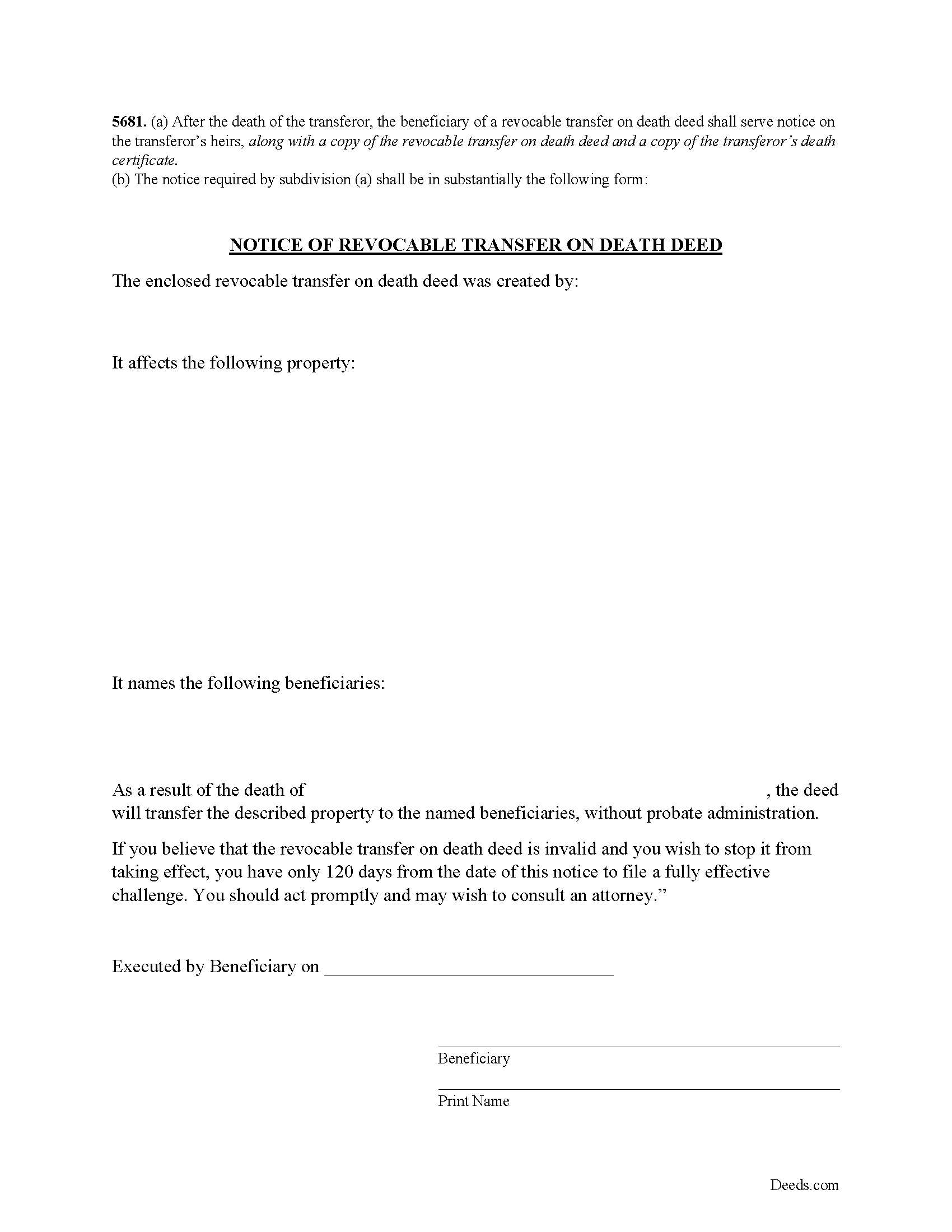 Santa Barbara County Transfer on Death Deed Forms California