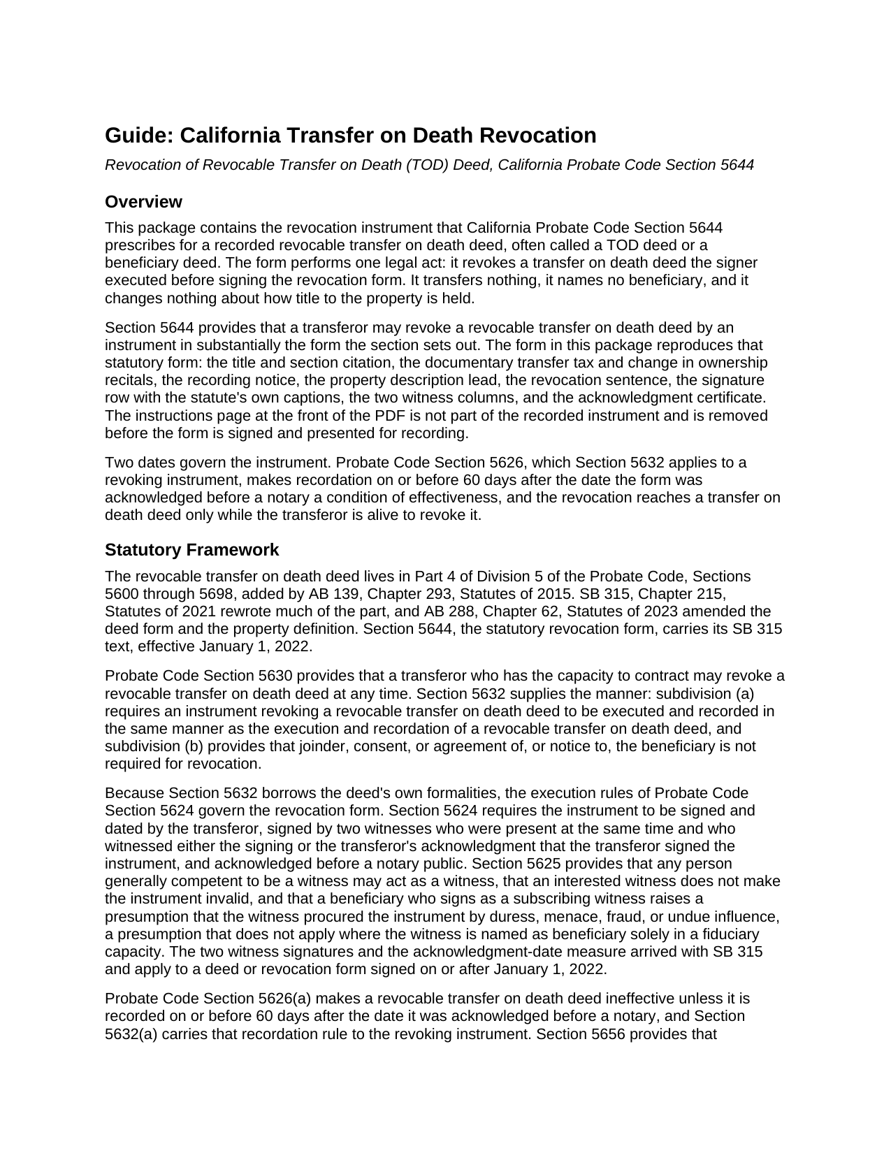 San Bernardino County Transfer on Death Revocation Guide