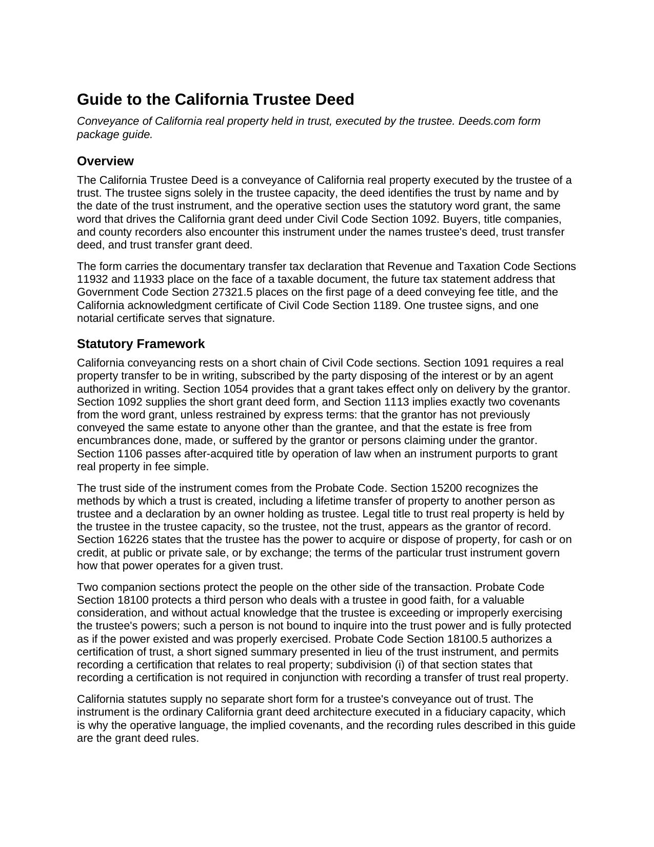 Yolo County Trustee Deed Guide