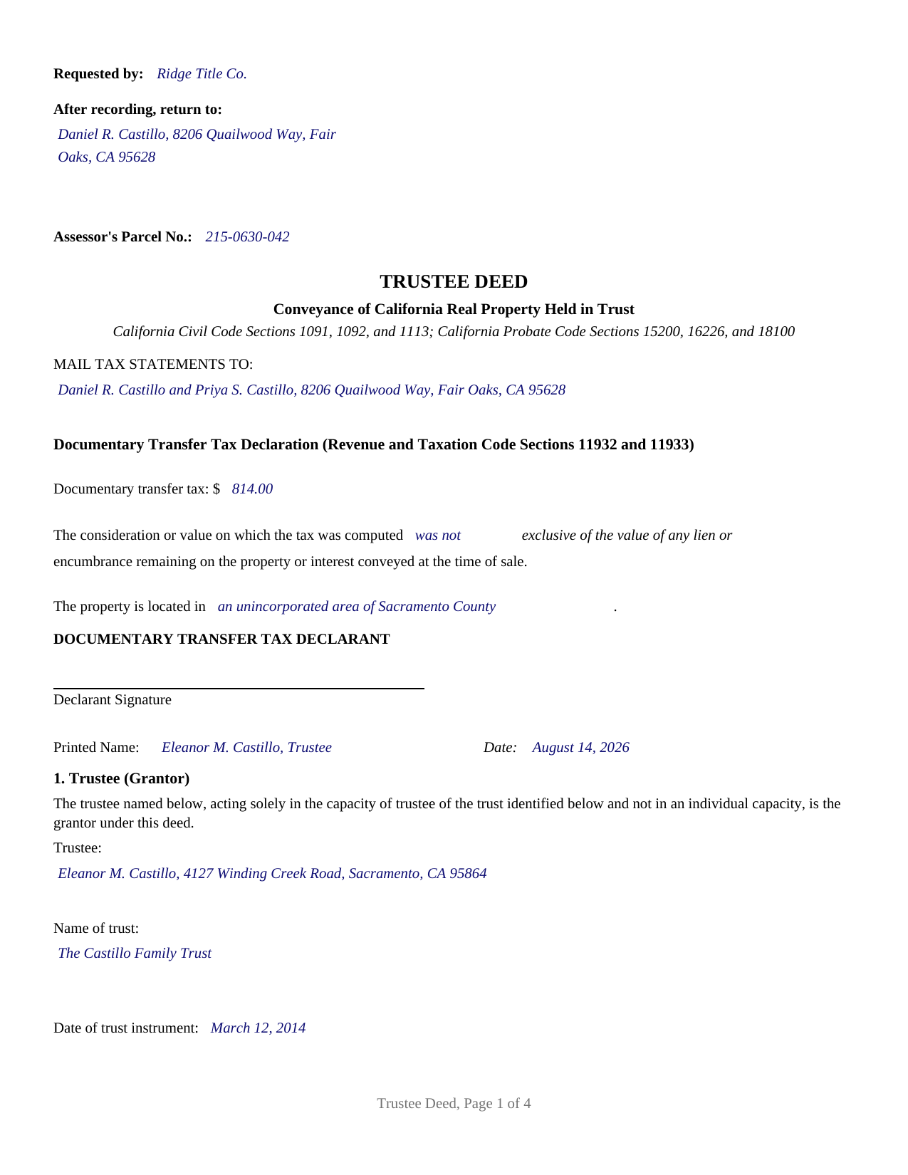 Yolo County Completed Example of the Trustee Deed Document
