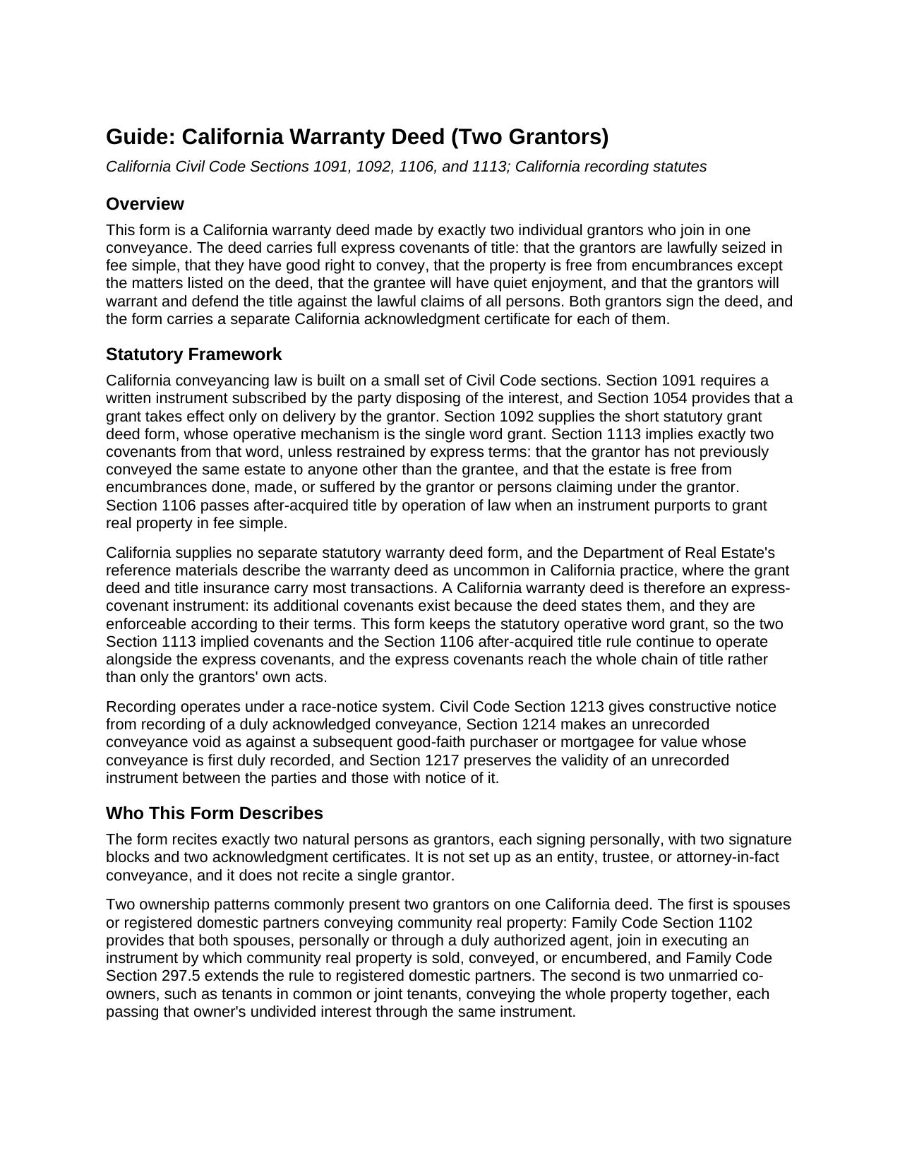 Inyo County Warranty Deed (Two Grantors) Guide
