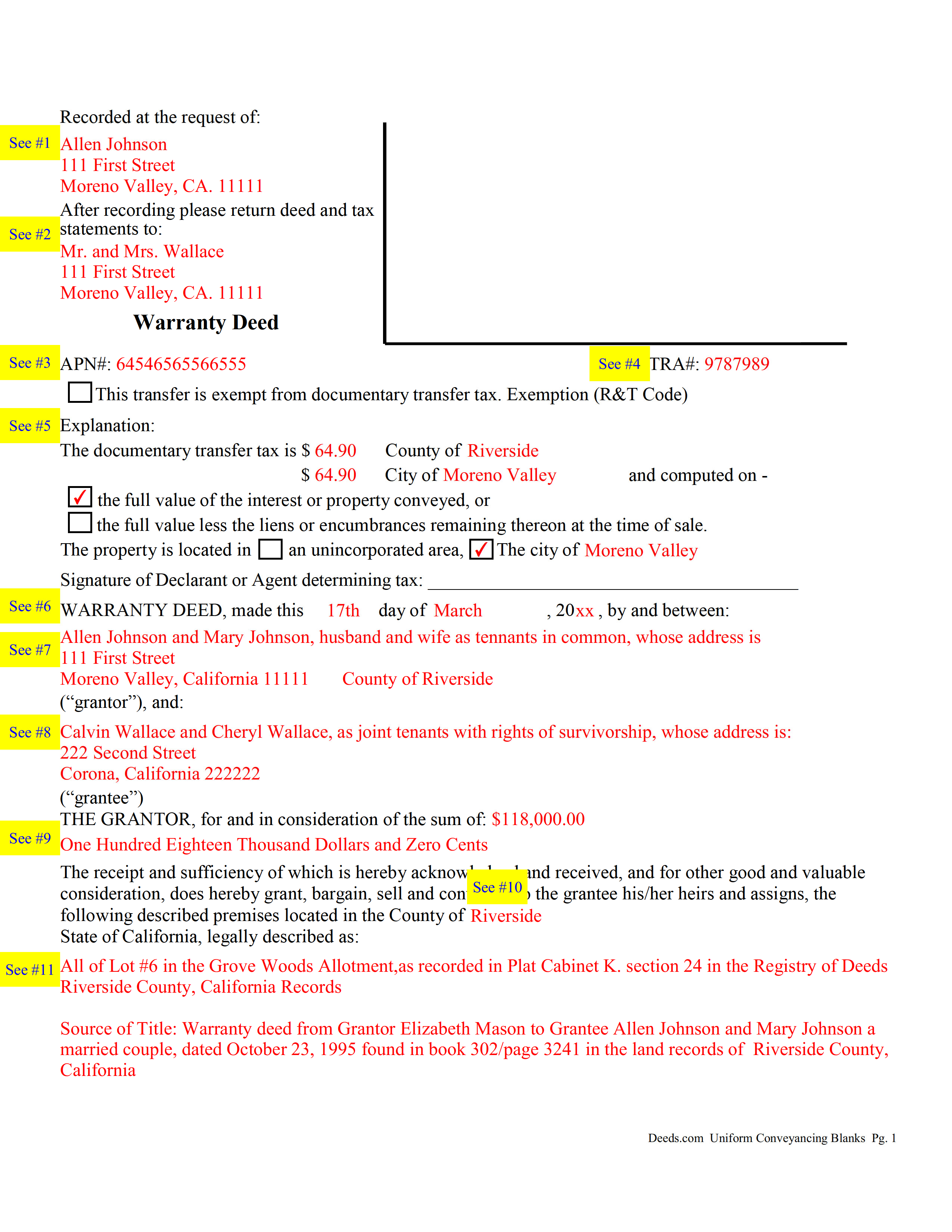 Completed Example of the Warranty Deed Document