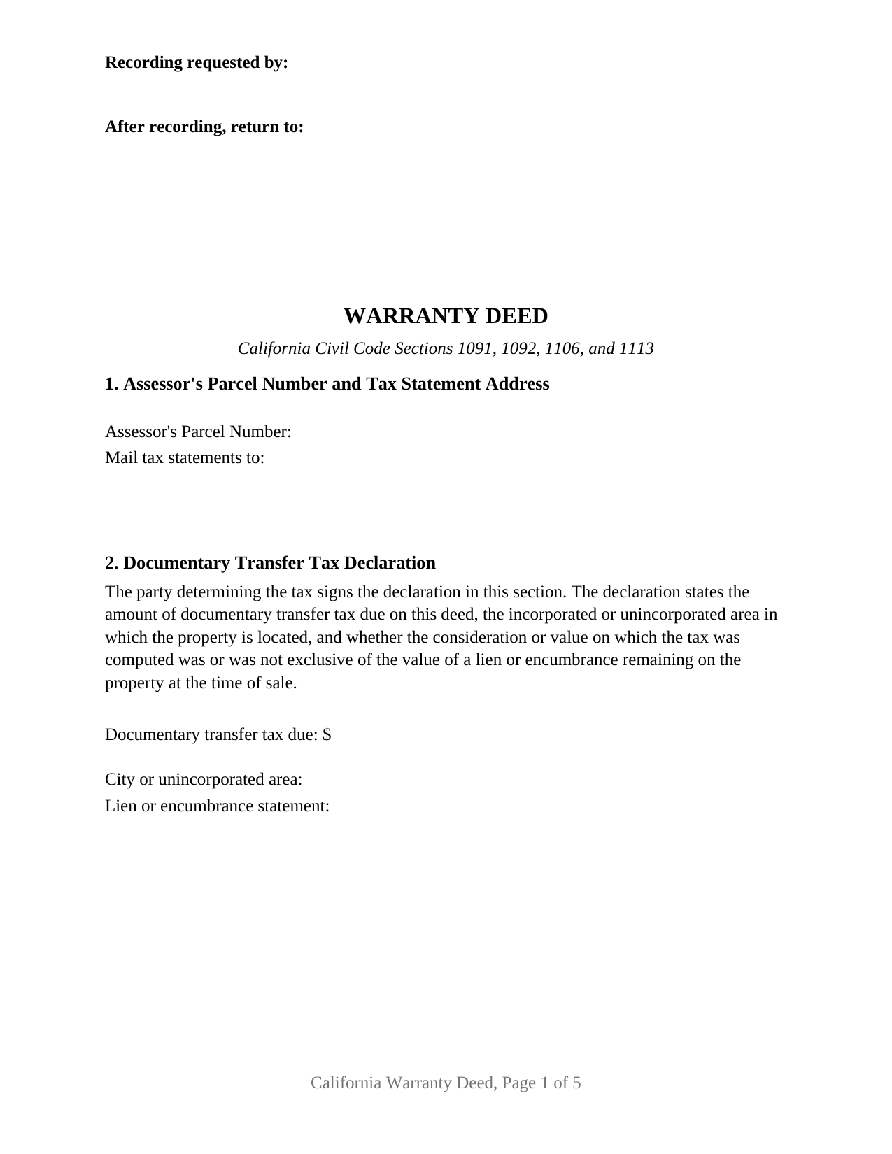 Santa Cruz County Warranty Deed Form