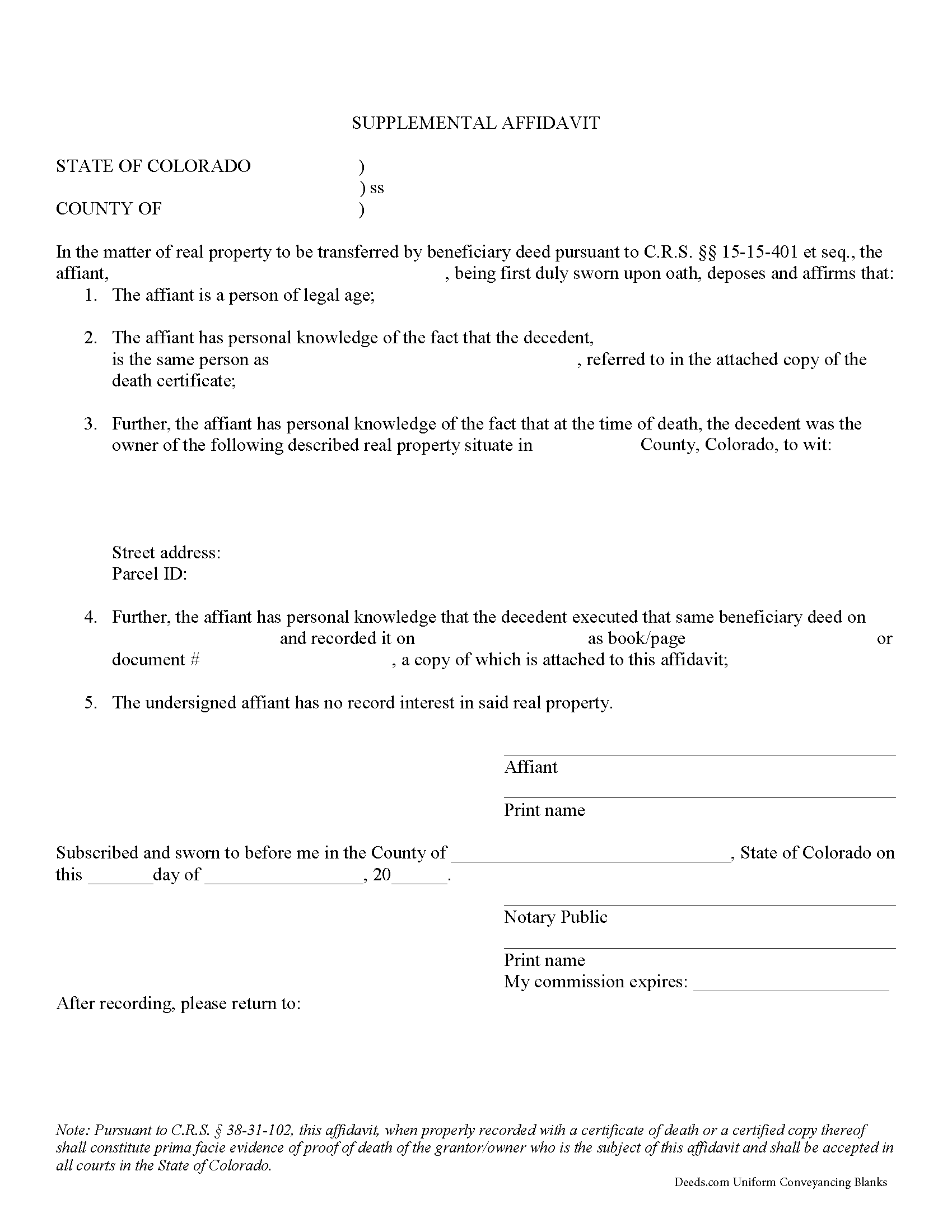 Rio Blanco County Affidavit of Deceased Grantor Form