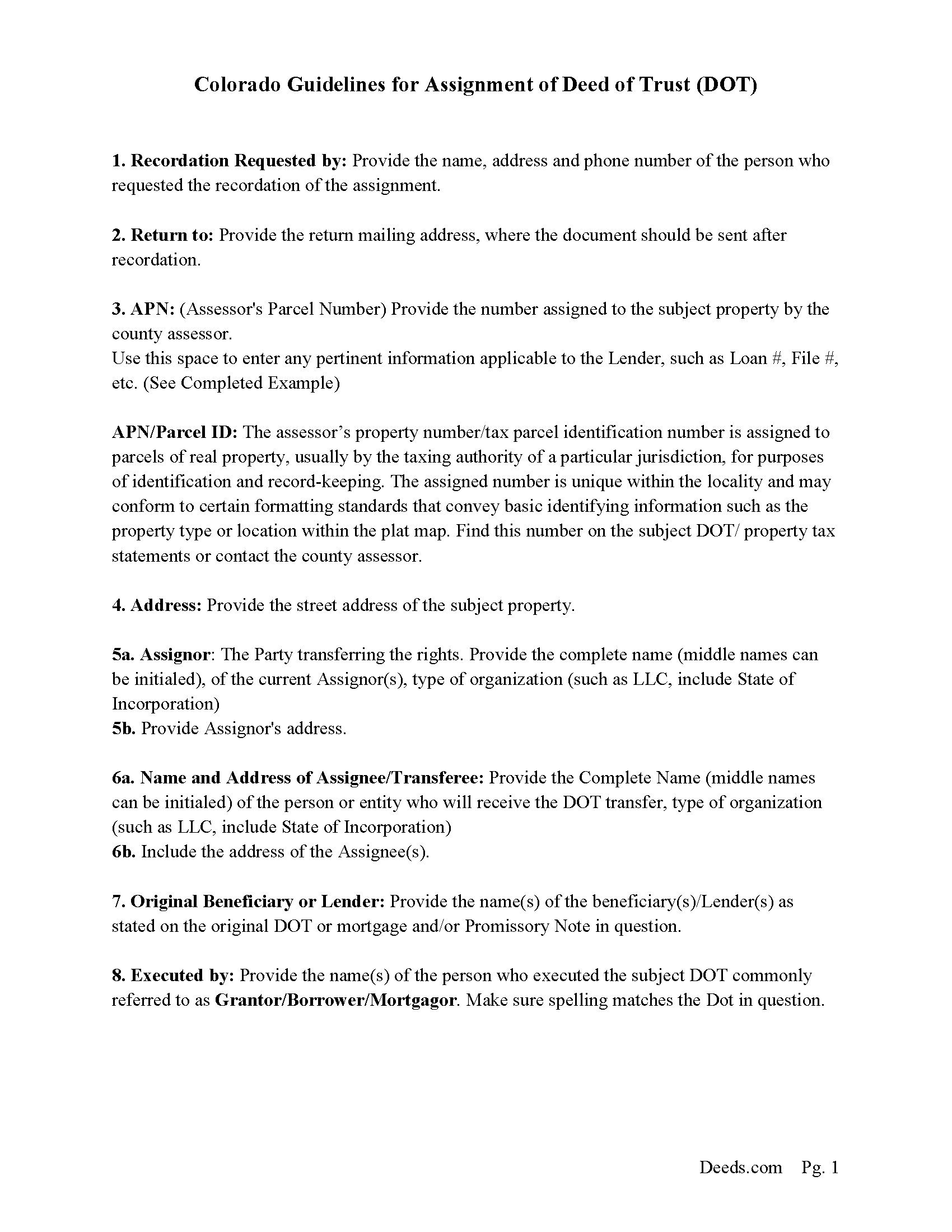 Chaffee County Guidelines for Assignment of Deed of Trust