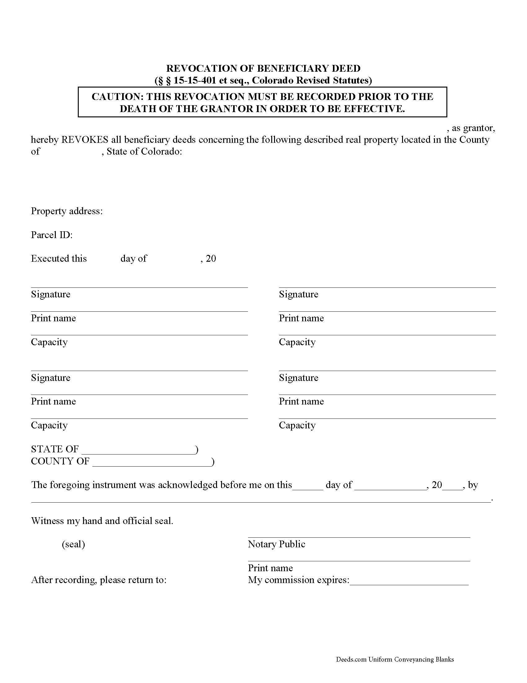 Elbert County Beneficiary Deed Revocation Form Colorado Deeds elbert-county-beneficiary-deed-revocation-form-colorado-deeds
