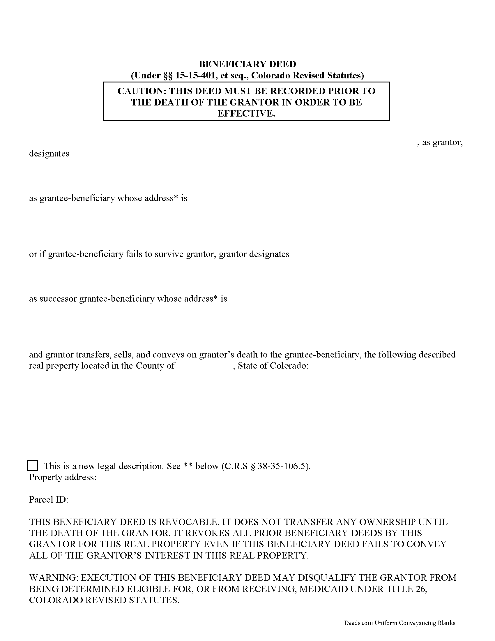 Larimer County Beneficiary Deed Form