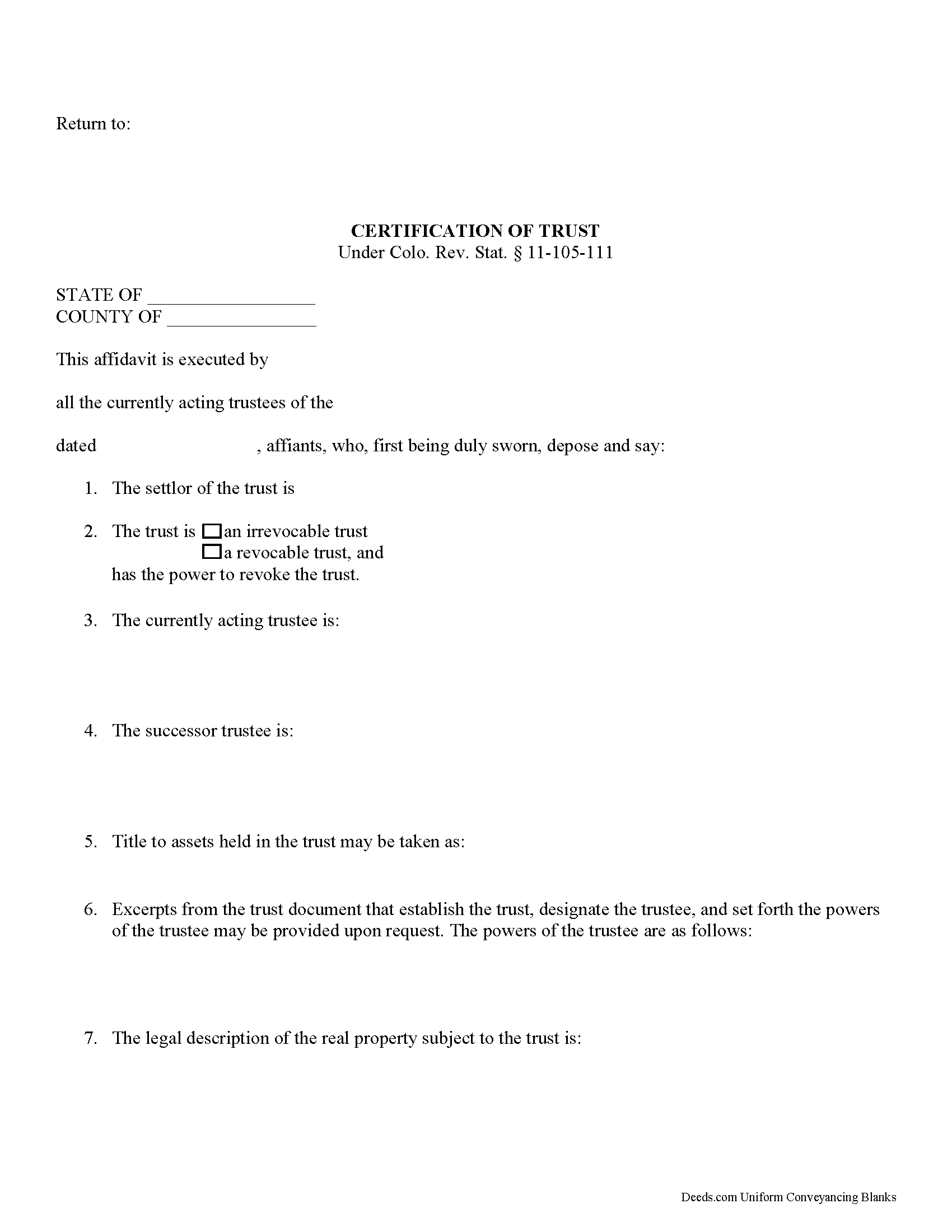 Certificate of Trust Form