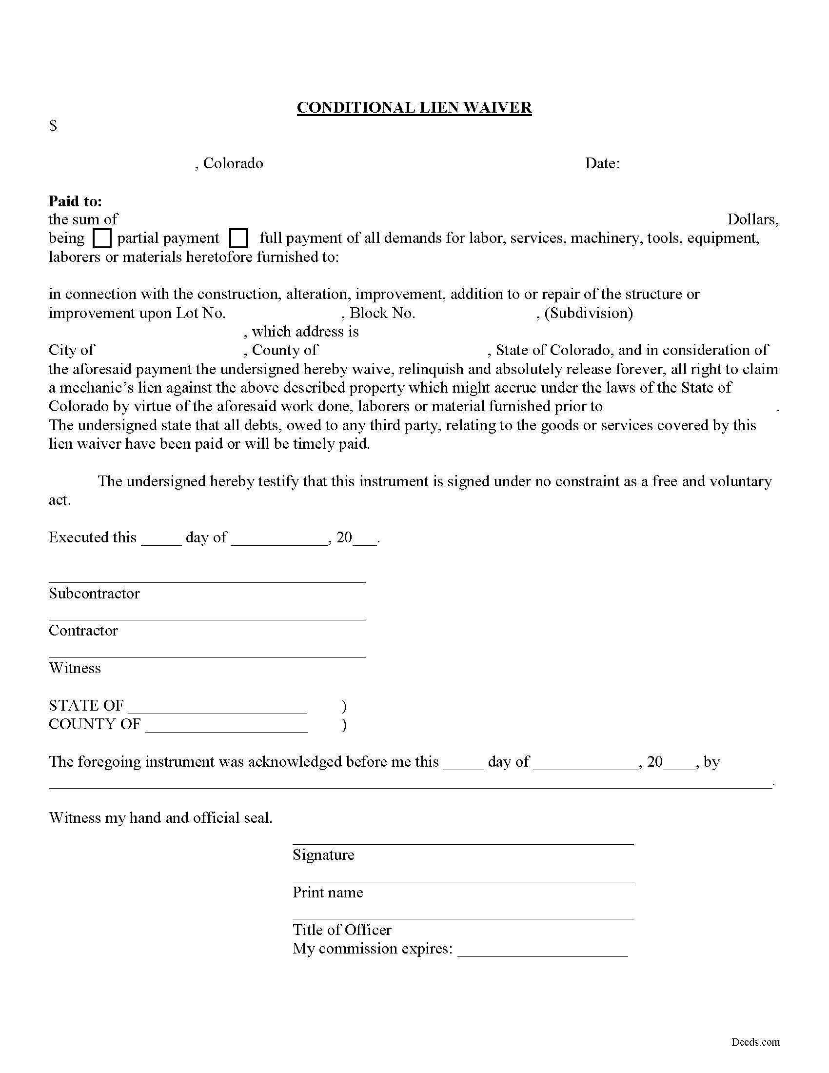 Conditional Lien Waiver