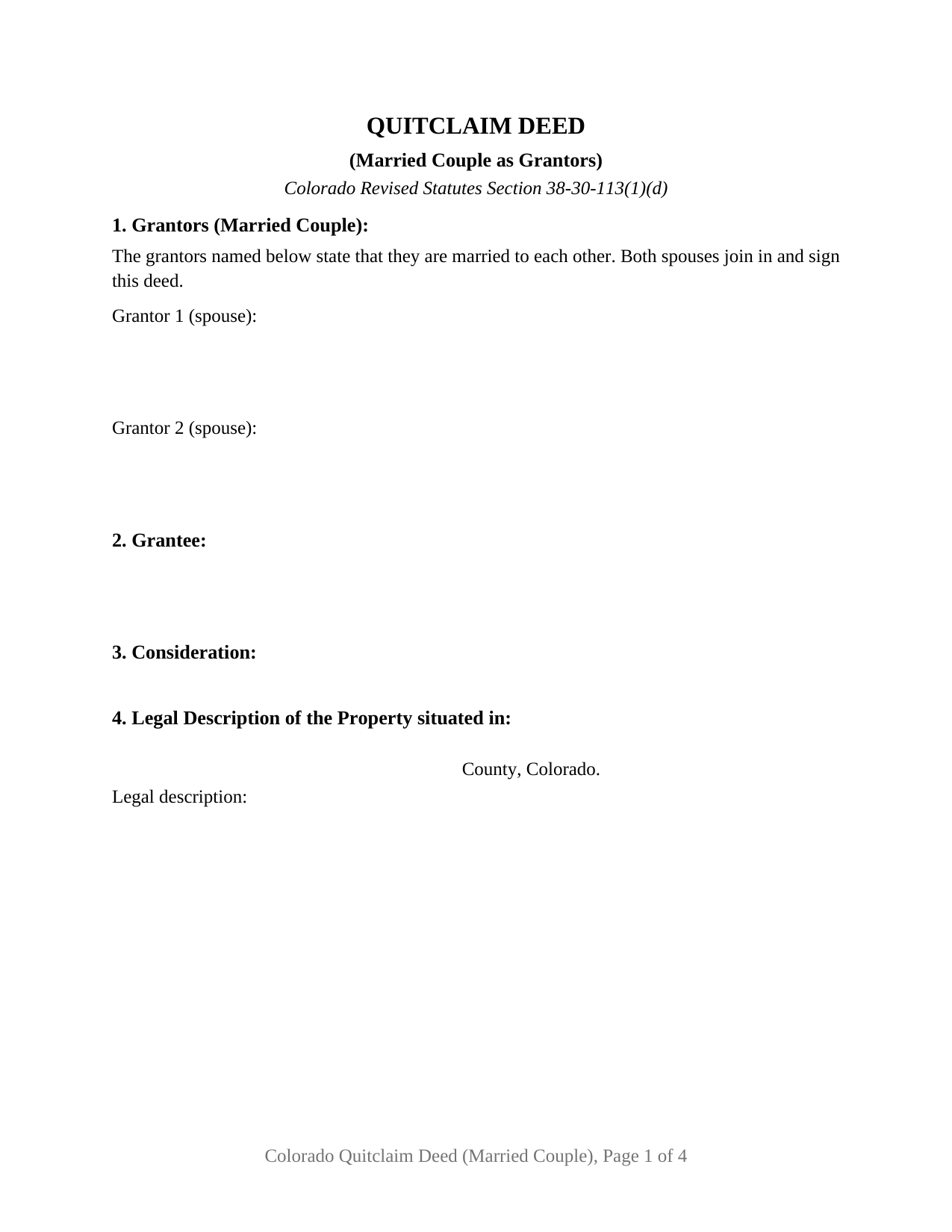 Colorado Quitclaim Deed (Married Couple as Grantors)