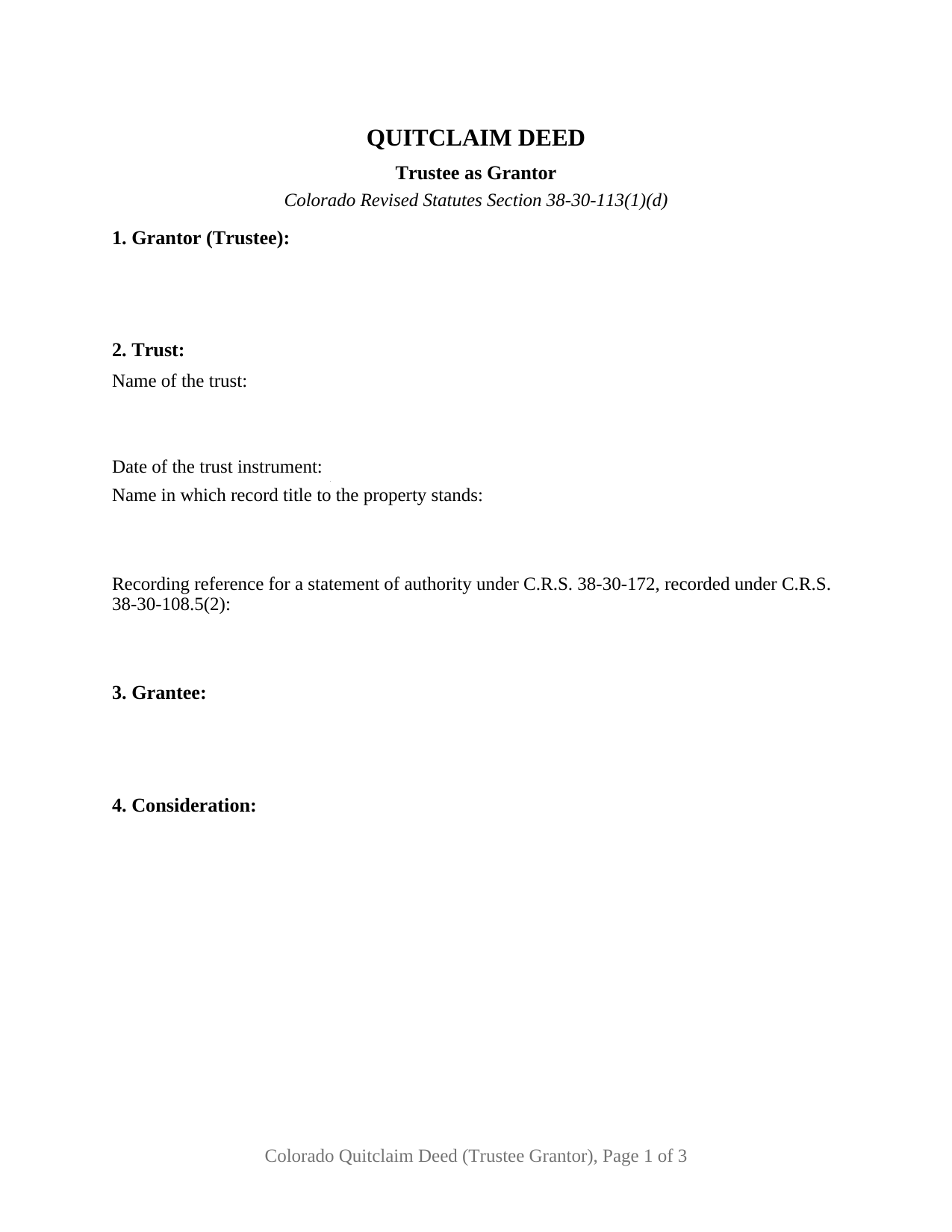 Colorado Quitclaim Deed (Trustee Grantor)