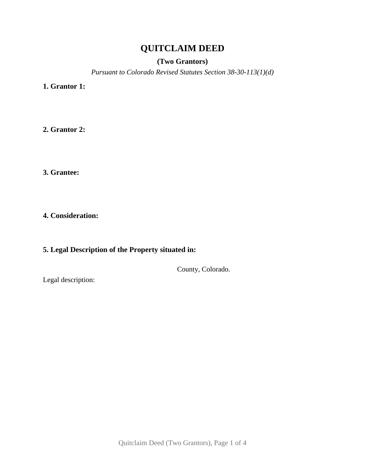 Colorado Quitclaim Deed (Two Grantors)