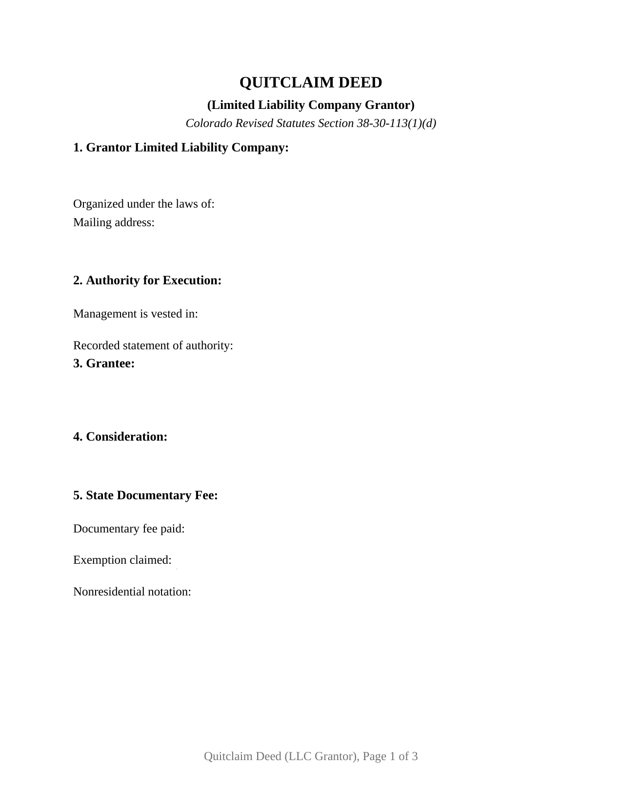 Colorado Quitclaim Deed (LLC Grantor)
