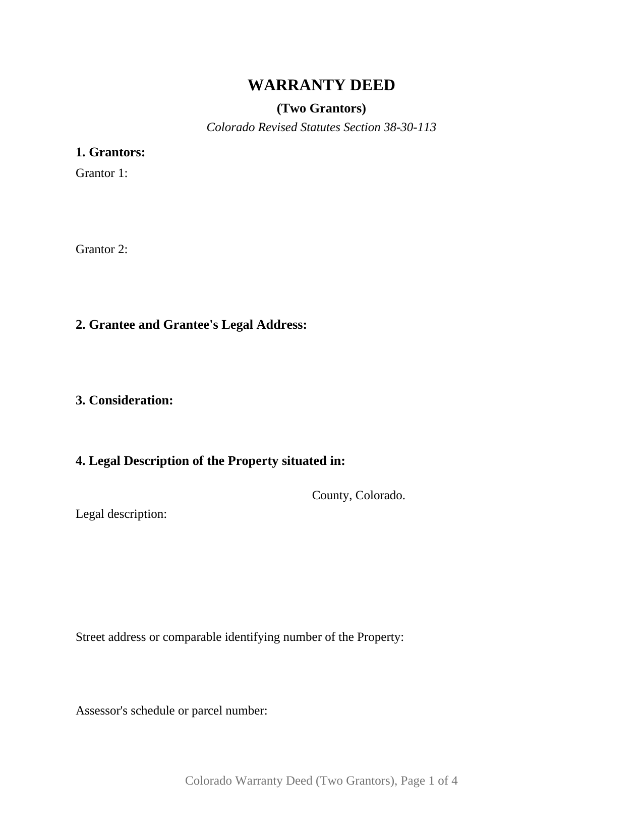 Colorado Warranty Deed (Two Grantors)