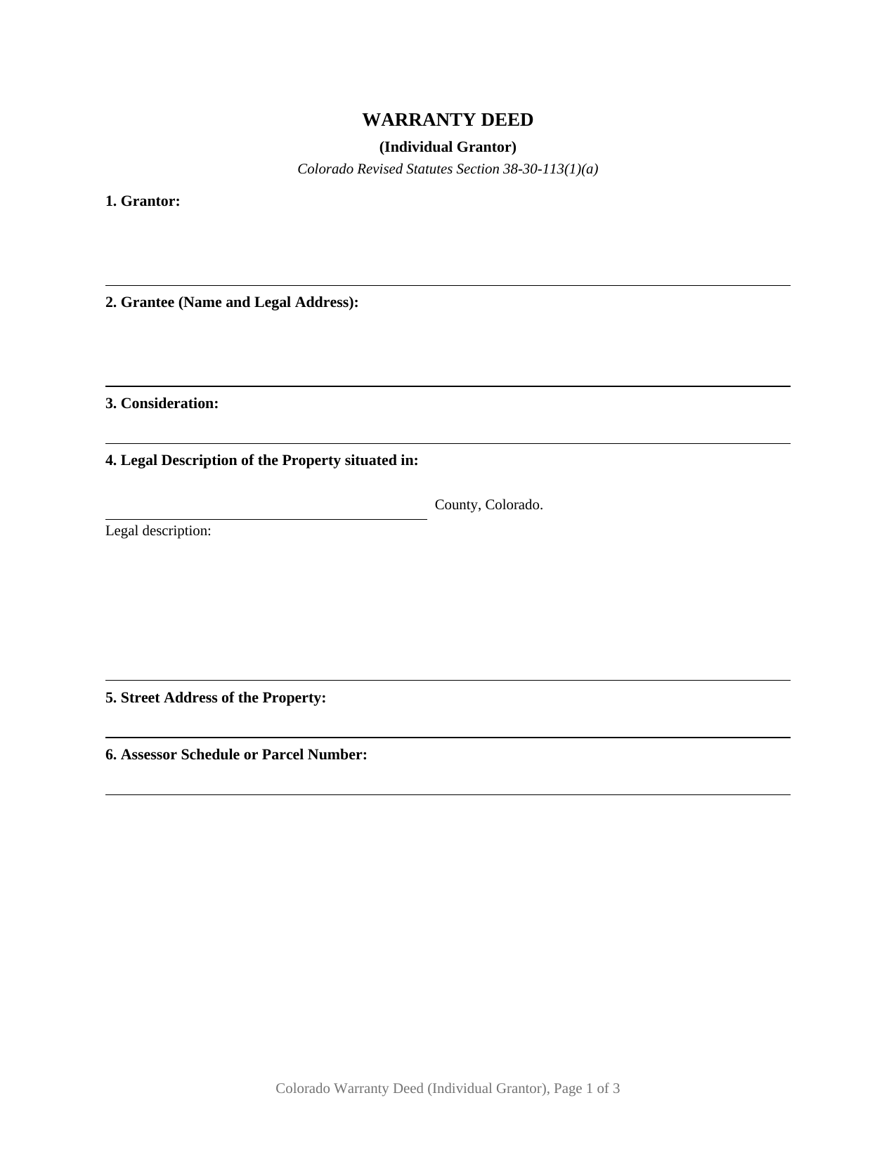 Colorado Warranty Deed (Individual Grantor)
