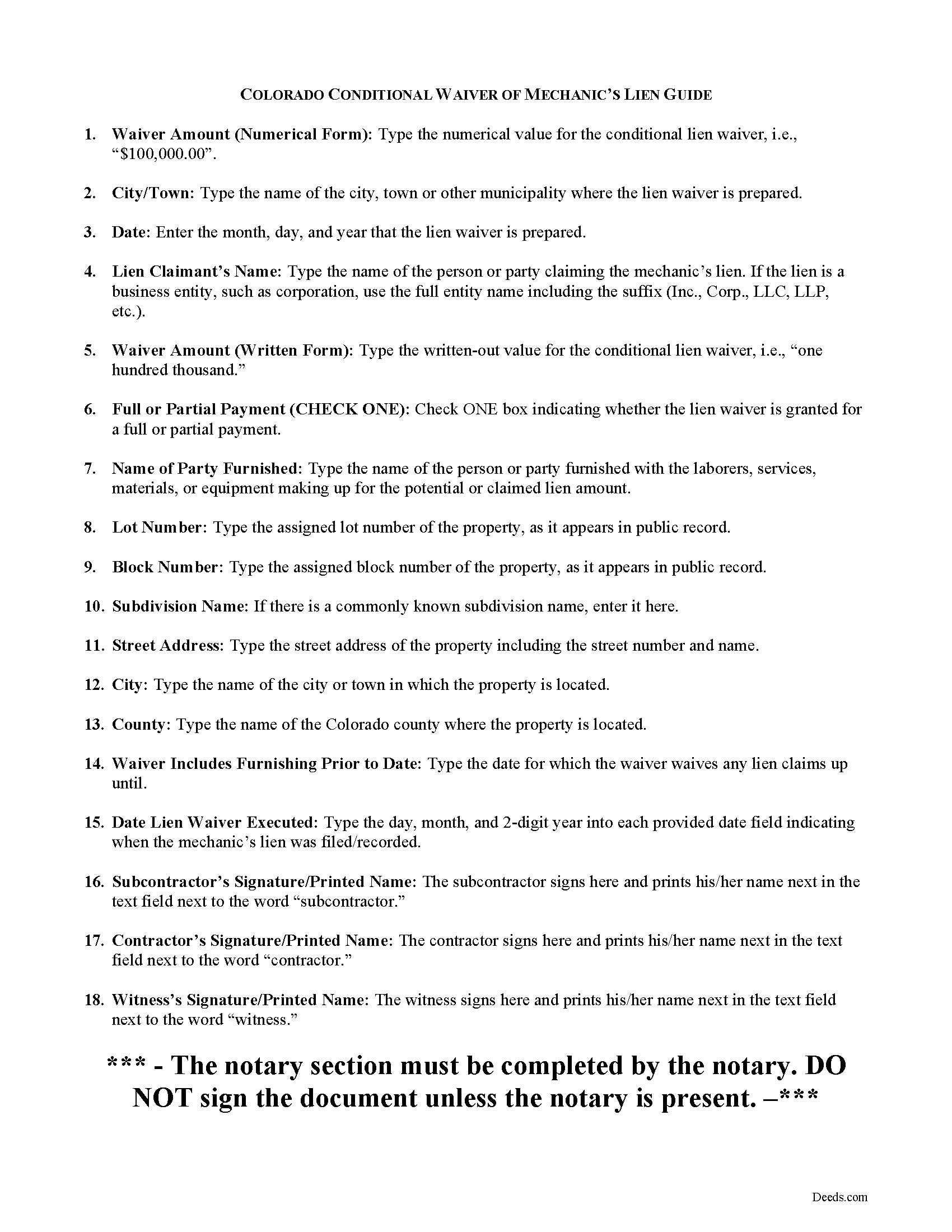 Baca County Conditional Lien Waiver Guide