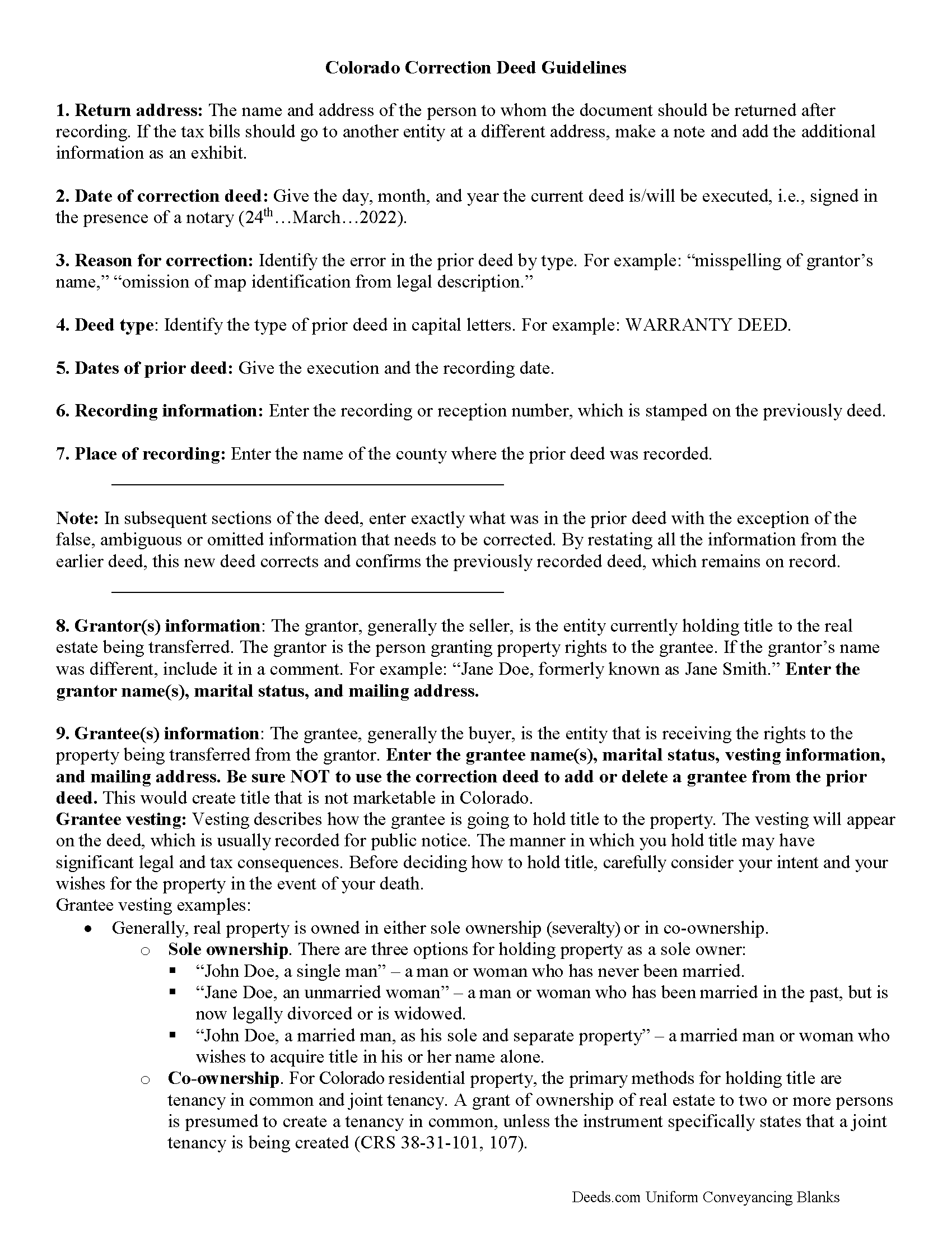 Rio Blanco County Correction Deed Guide
